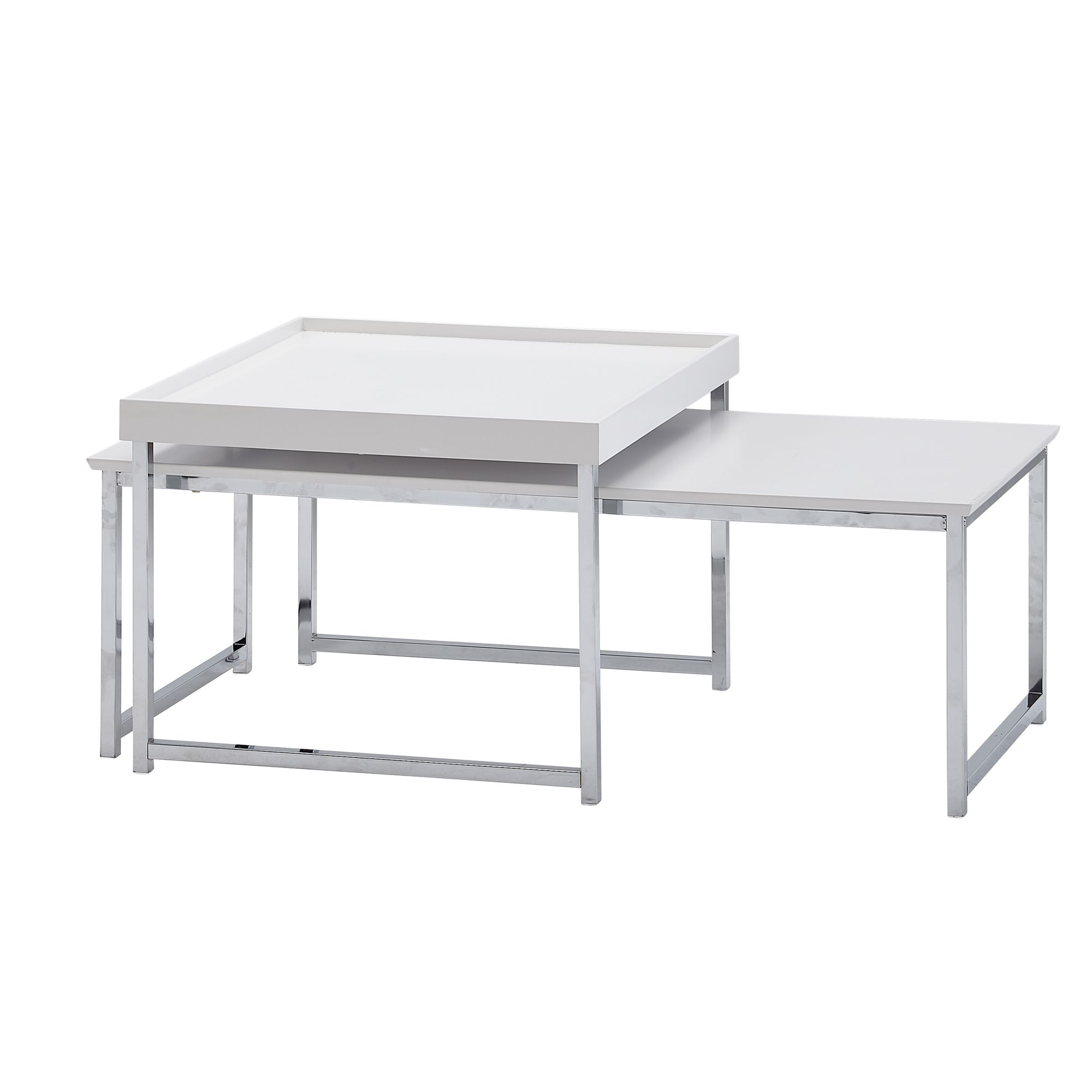 Conjunto de mesa de centro para morador de 2 mesas de madeira de metal com sofá branco moderno