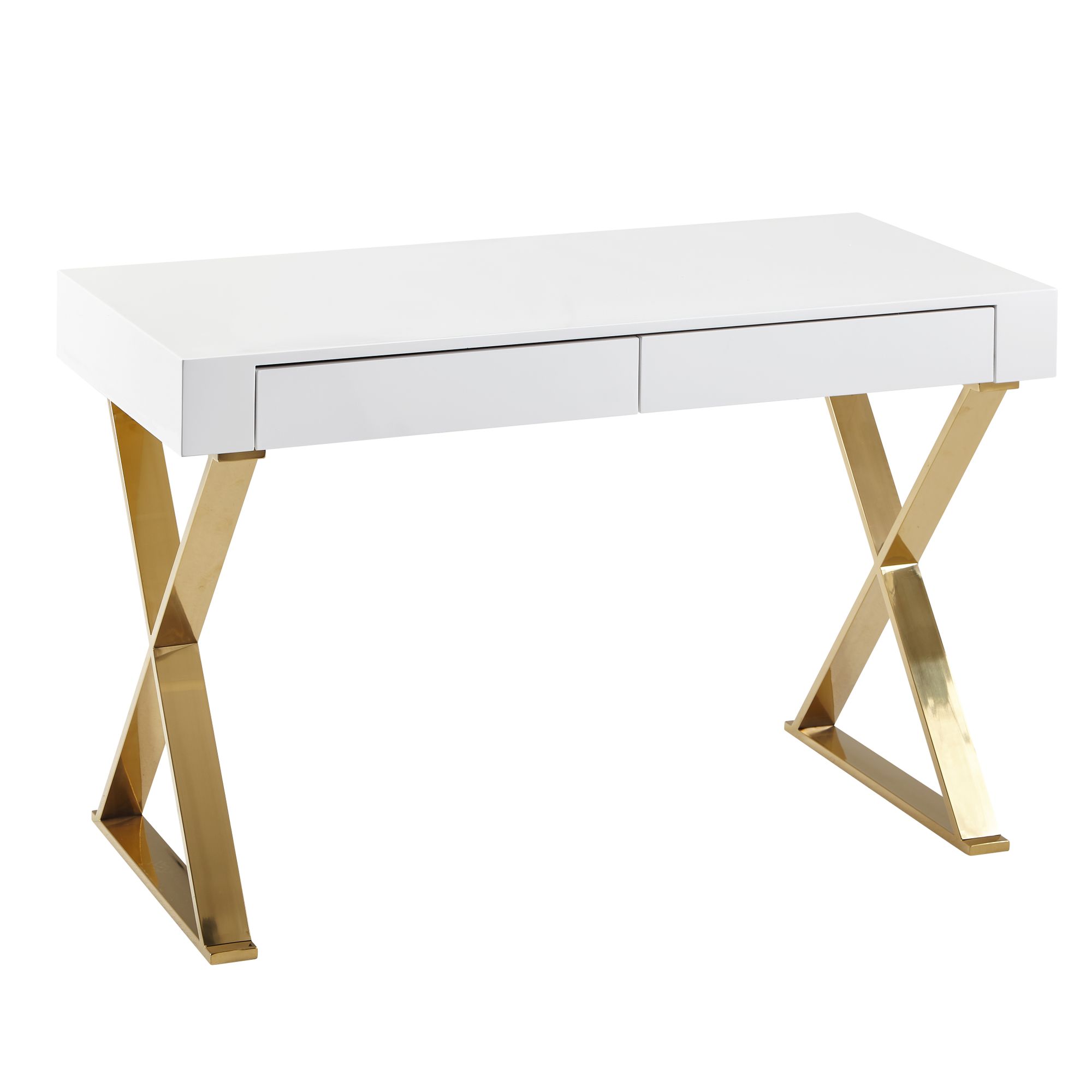 Mesa wohnling alto brilho ouro branco 118 cm madeira mesa de computador escritório