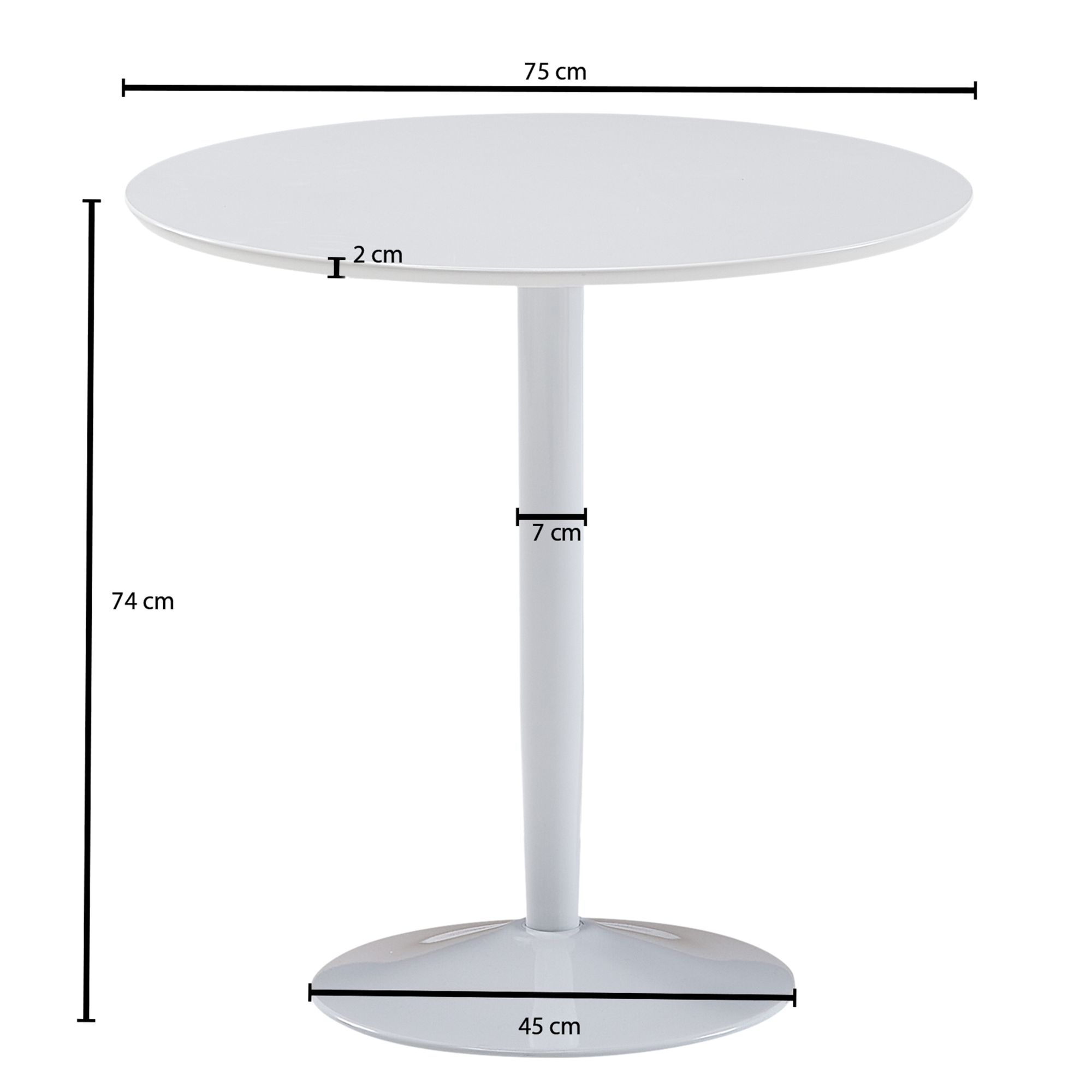 Mesa de jantar wohnling redonda 75 cm mesa de jantar mesa de cozinha branca de alto brilho