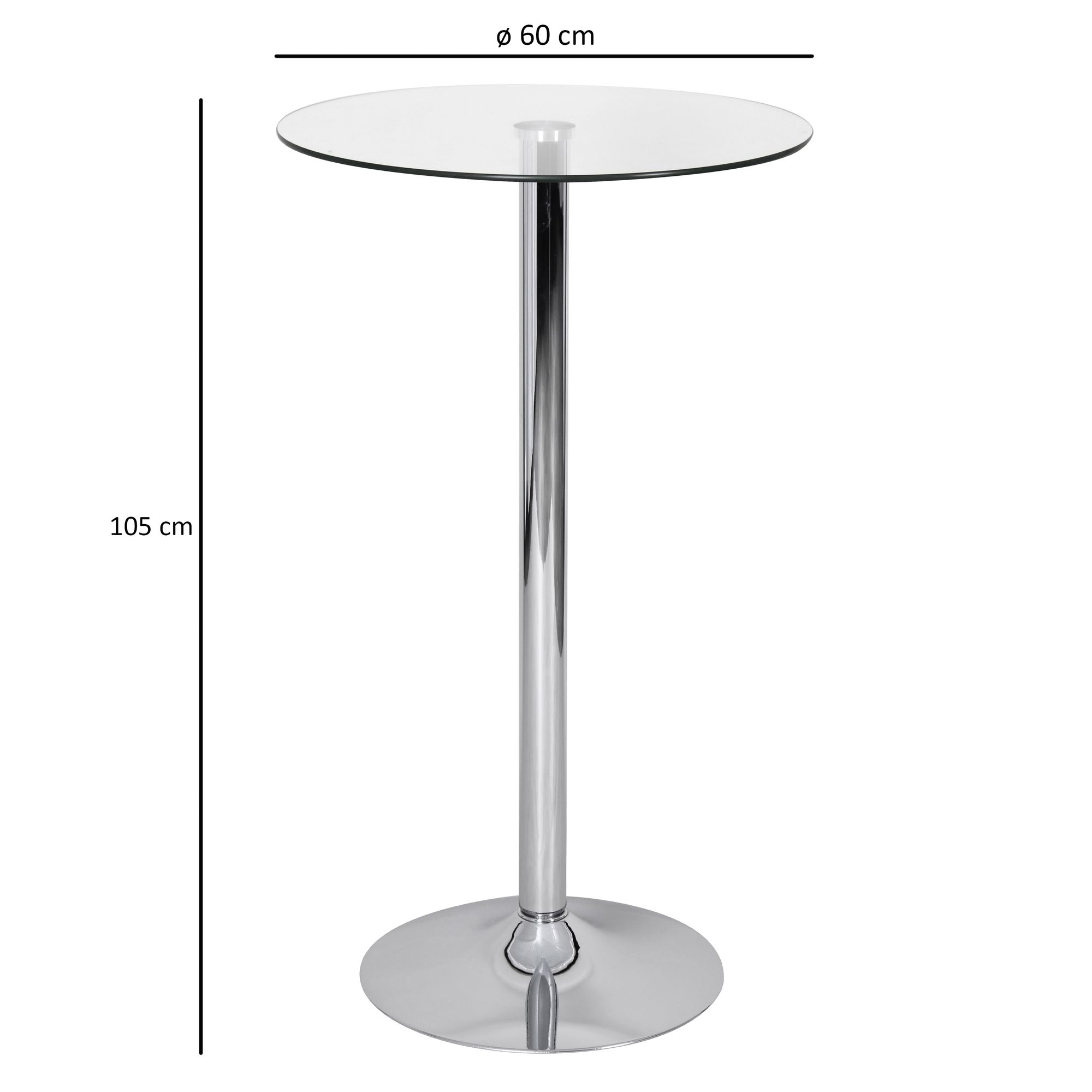 Mesa de bar amstyle mesa de bistrô mesa de lanche metal cromado vidro redondo 60 cm