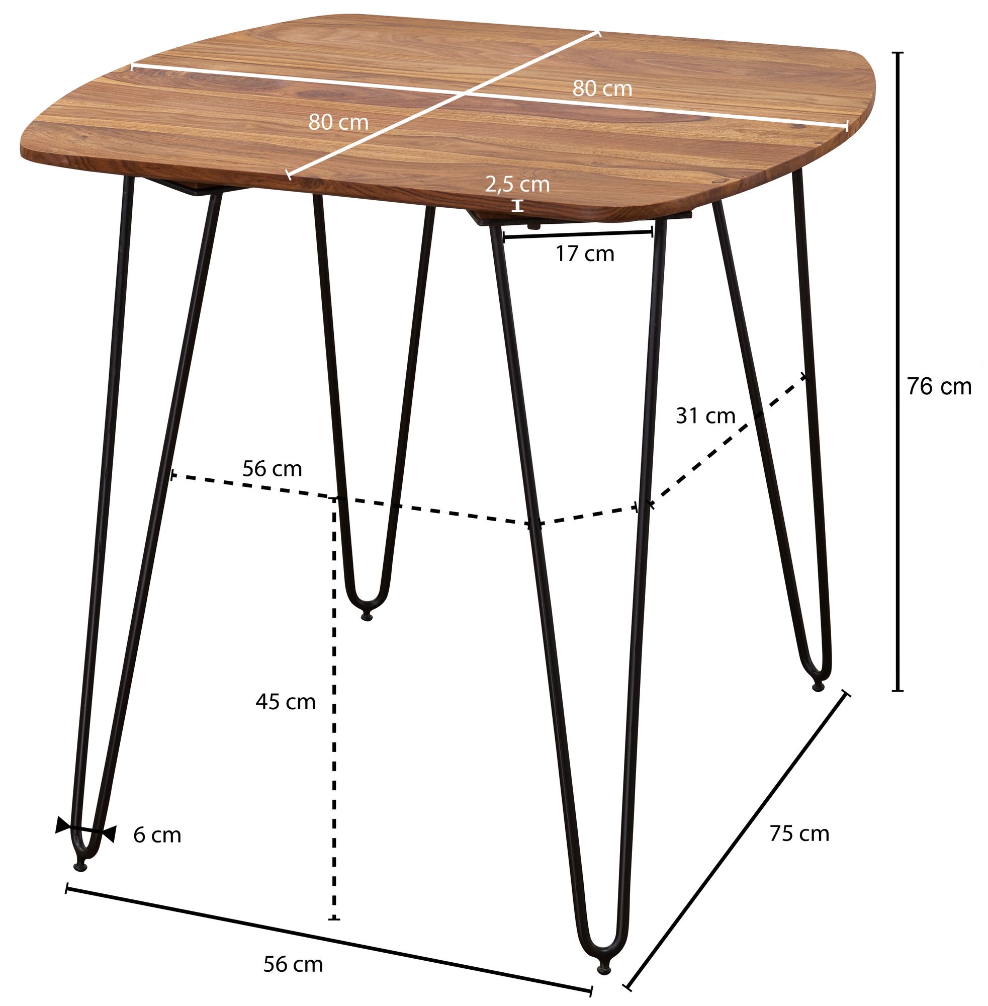 Wohnling mesa de jantar mesa de jantar com pernas de metal mesa de madeira maciça