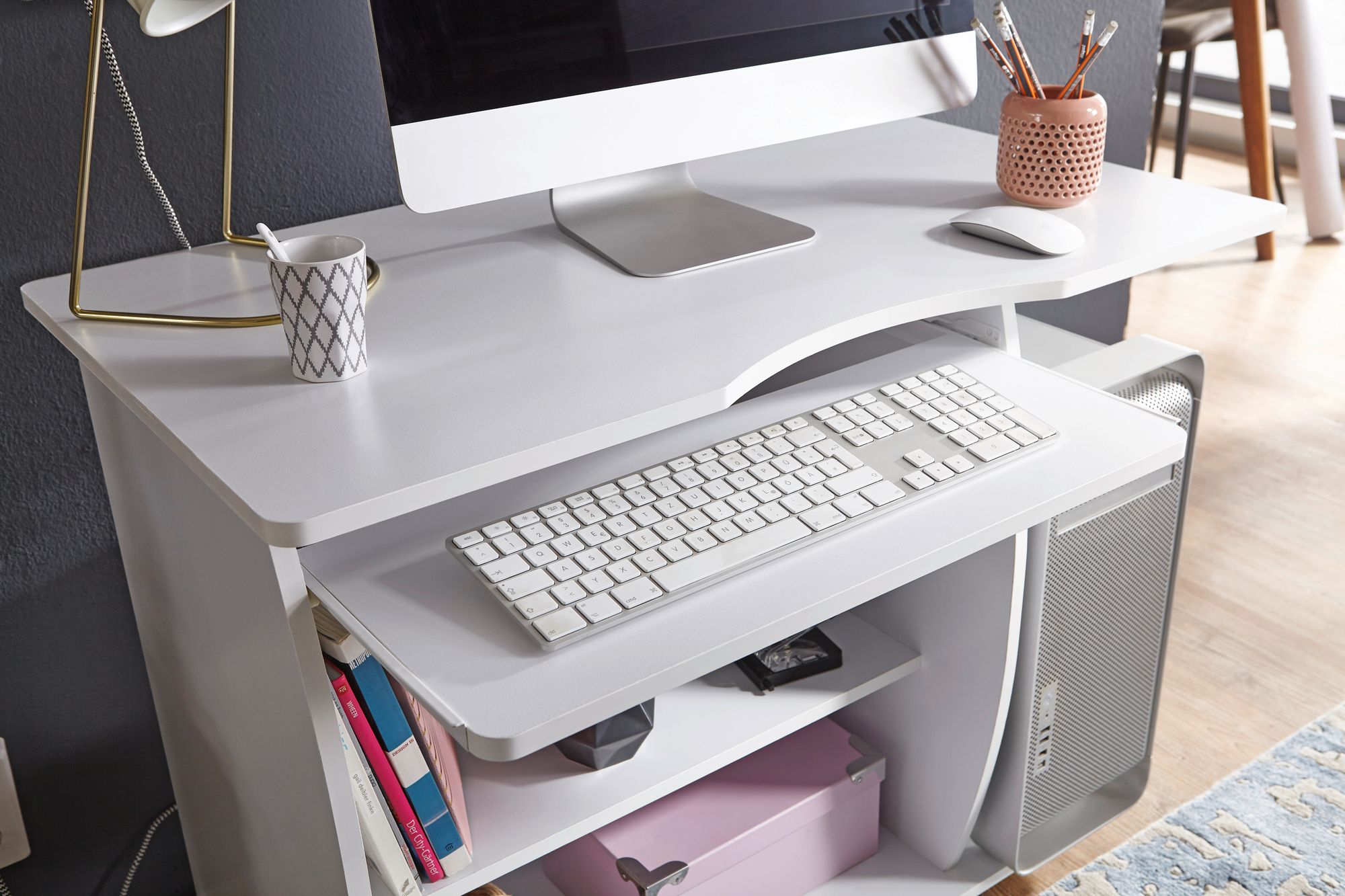 Mesa para laptop mesa de computador rodas brancas teclado extraível mesa de trabalho