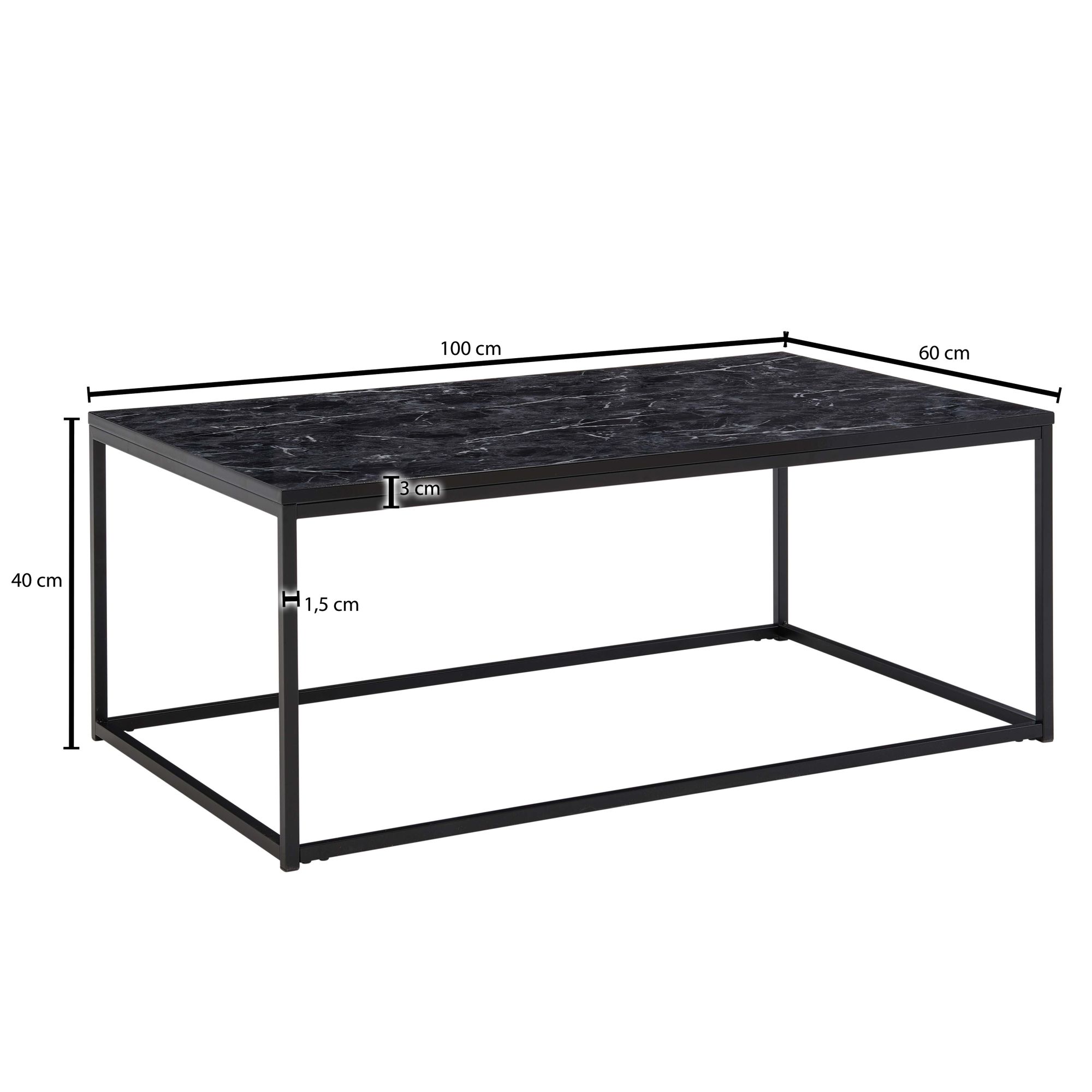 Mesa de centro wohnling mármore preto 100x60 cm mesa de sala de metal