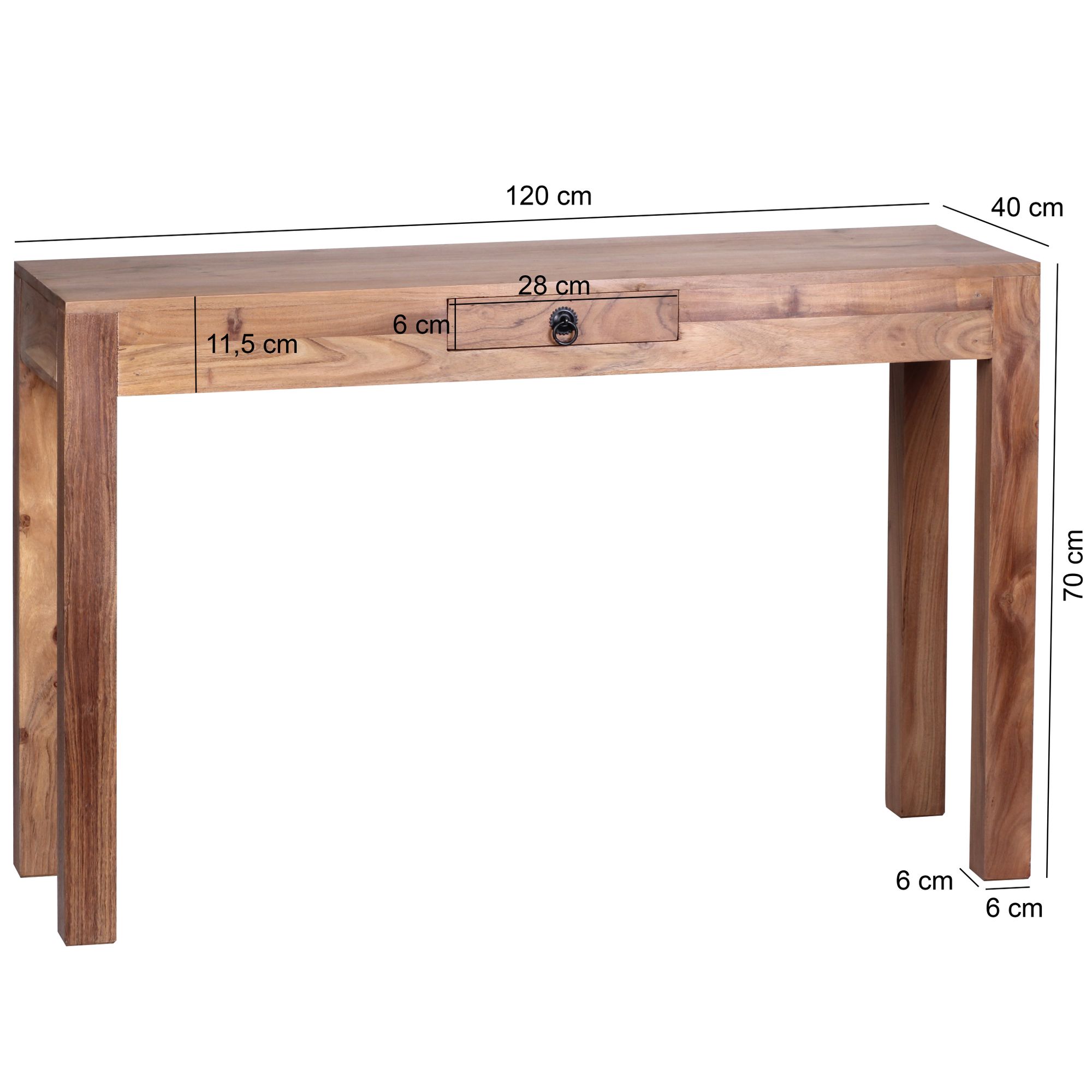 Mesa de console de acácia wohnling mumbai sólida 110 cm gaveta mesa penteadeira