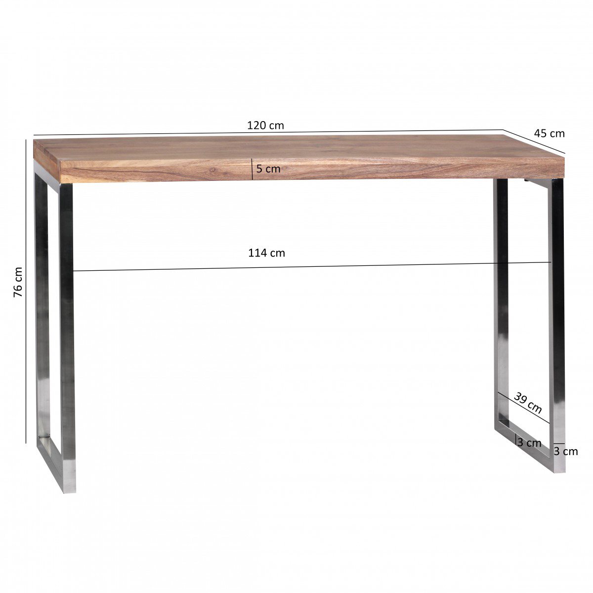 Wohnling mesa de console de madeira maciça guna 120x45cm penteadeira mesa de computador acácia