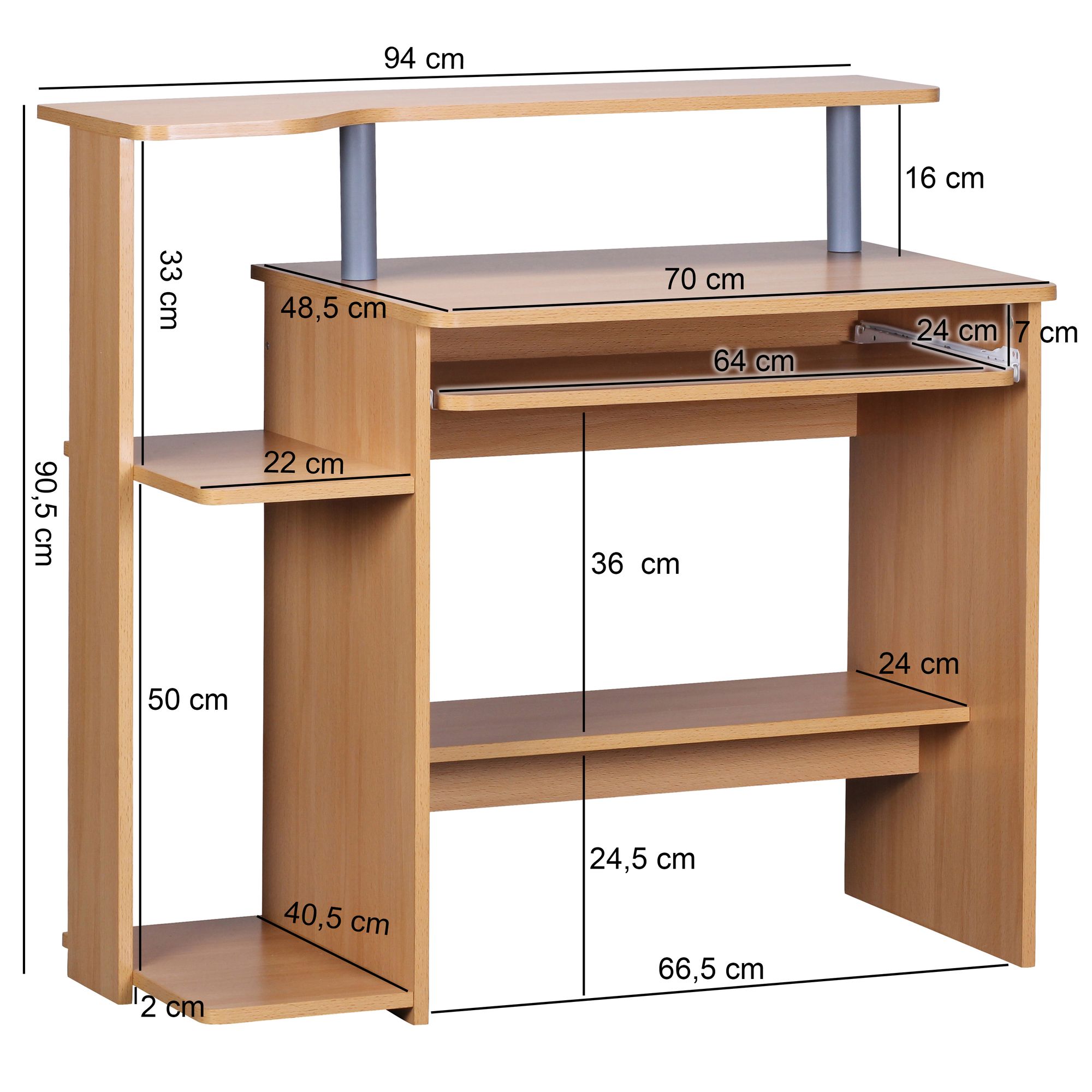 Mesa de computador wohnling wl1.163 94x90,5x48,5 cm mesa de faia moderna