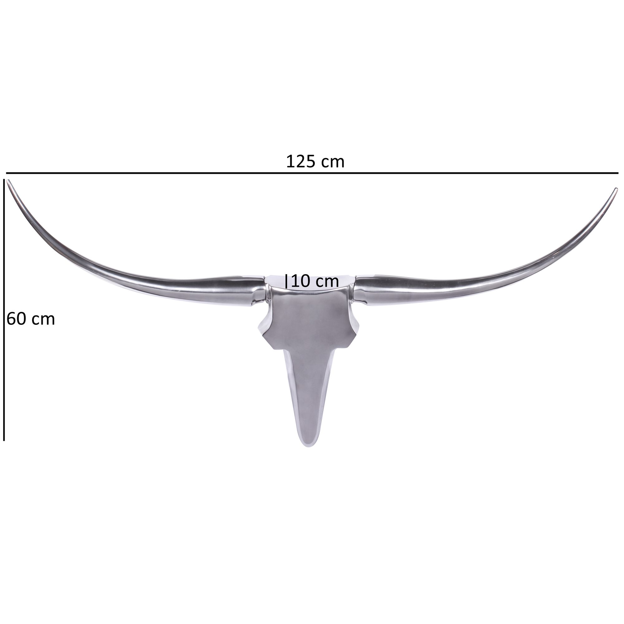 Wohnling chifre de touro l decoração de parede 125 cm de largura alumínio prata chifre de parede