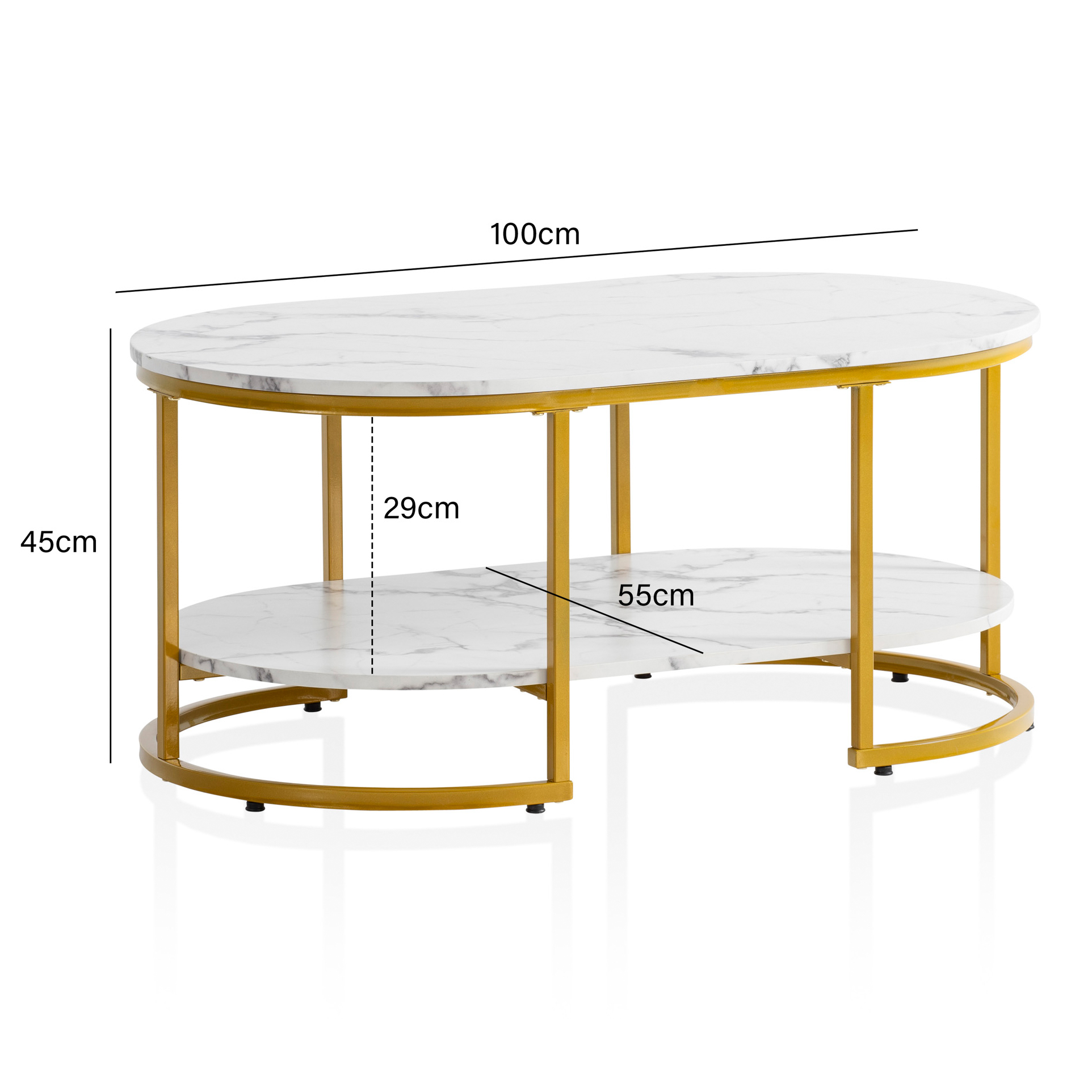 Mesa de centro wohnling 100 cm com aparência de mármore branco, mesa de sala de estar, sofá, prateleira