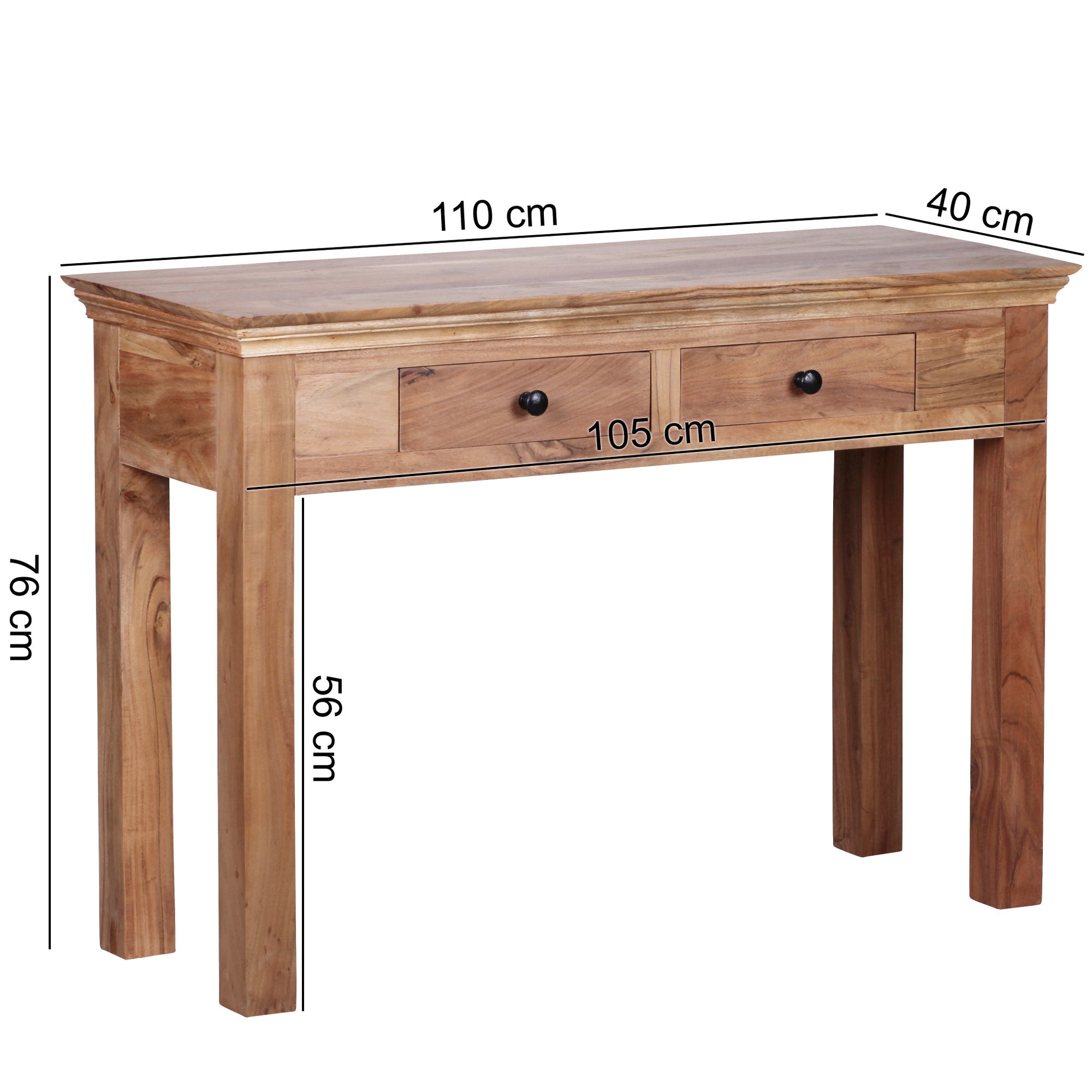 Mesa de console mumbai console de madeira maciça de acácia com 2 gavetas mesa 110 x 40 cm aparador estilo casa de campo