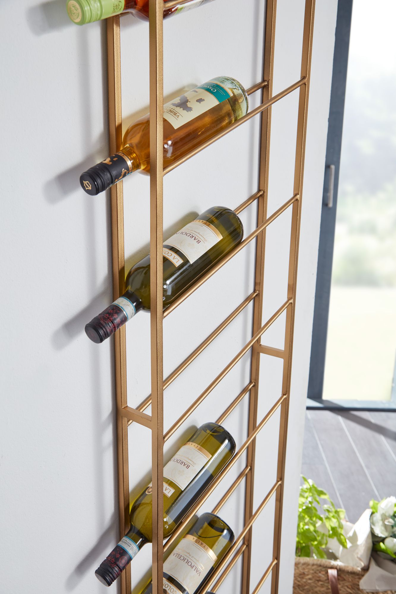 Wohnling rack de vinho parede ouro 36x150x8 cm garrafa rack metal prateleira vinho grande