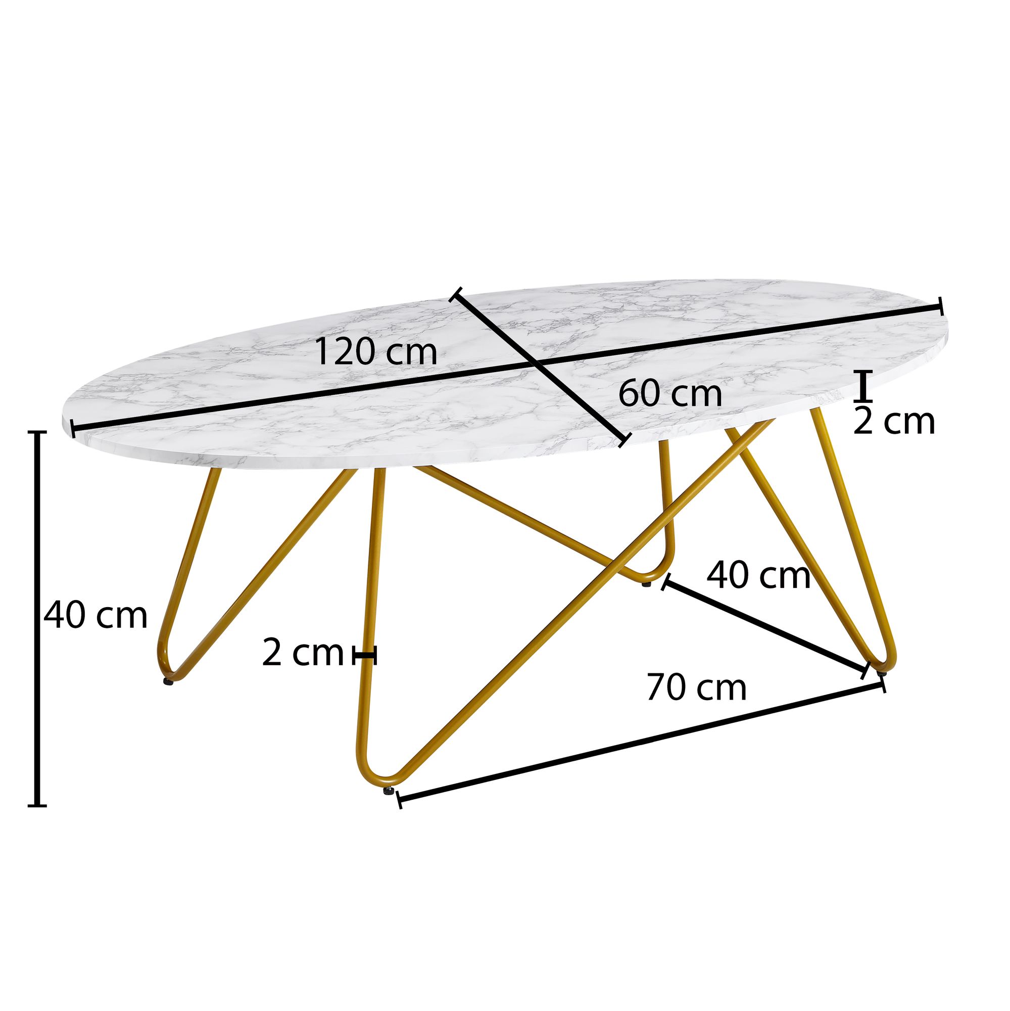 Wohnling mesa de centro mármore branco 120cm mesa de sala de estar mesa oval sofá