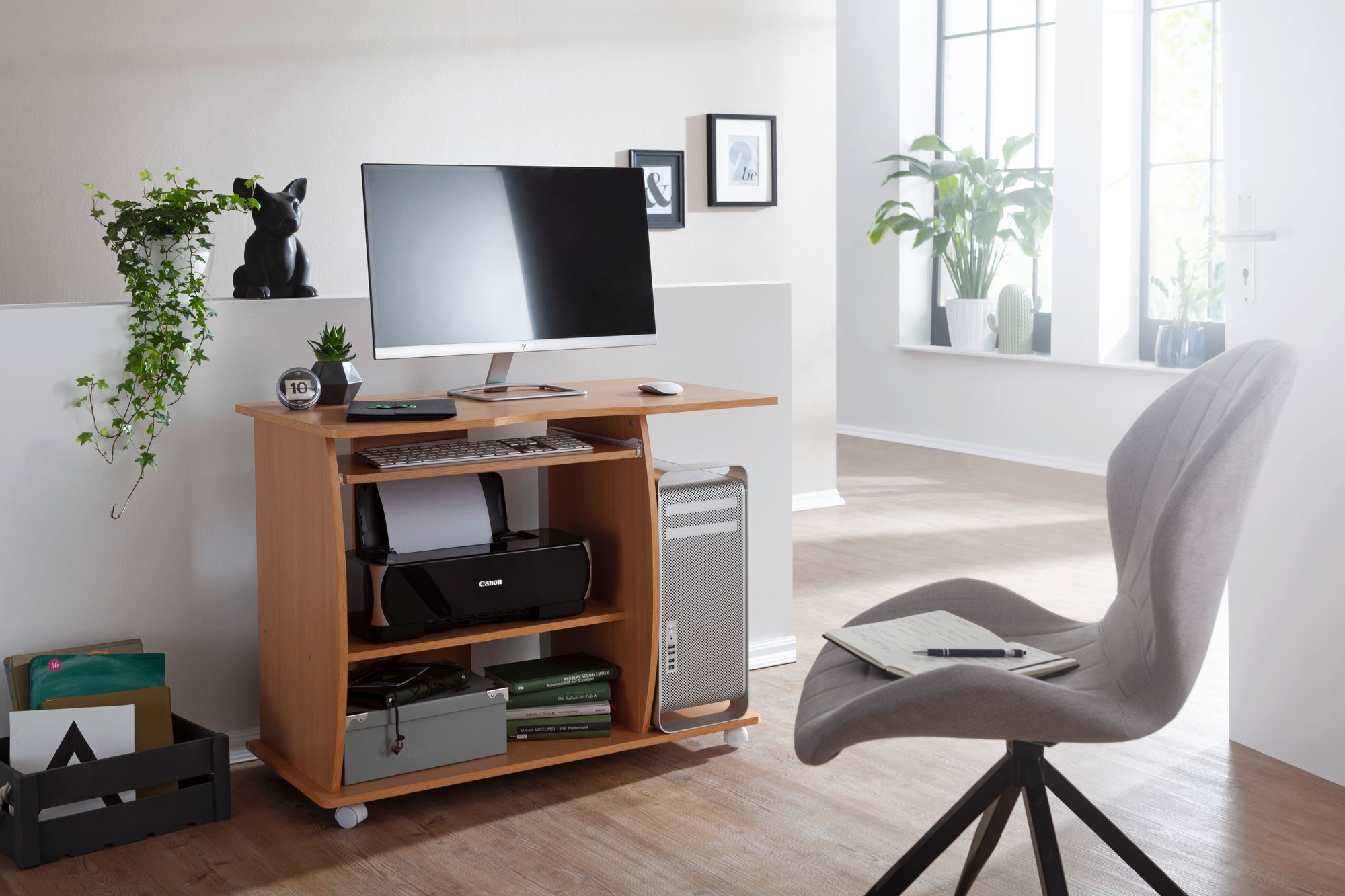 Mesa para laptop, mesa para computador, rodas de faia, teclado extraível, escrivaninha, mesa de trabalho