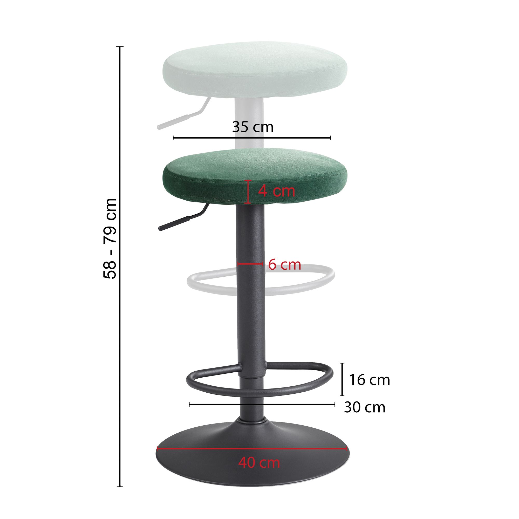 Wohnling banco de bar veludo verde tecido / banco de metal bistrô 100 kg giratório