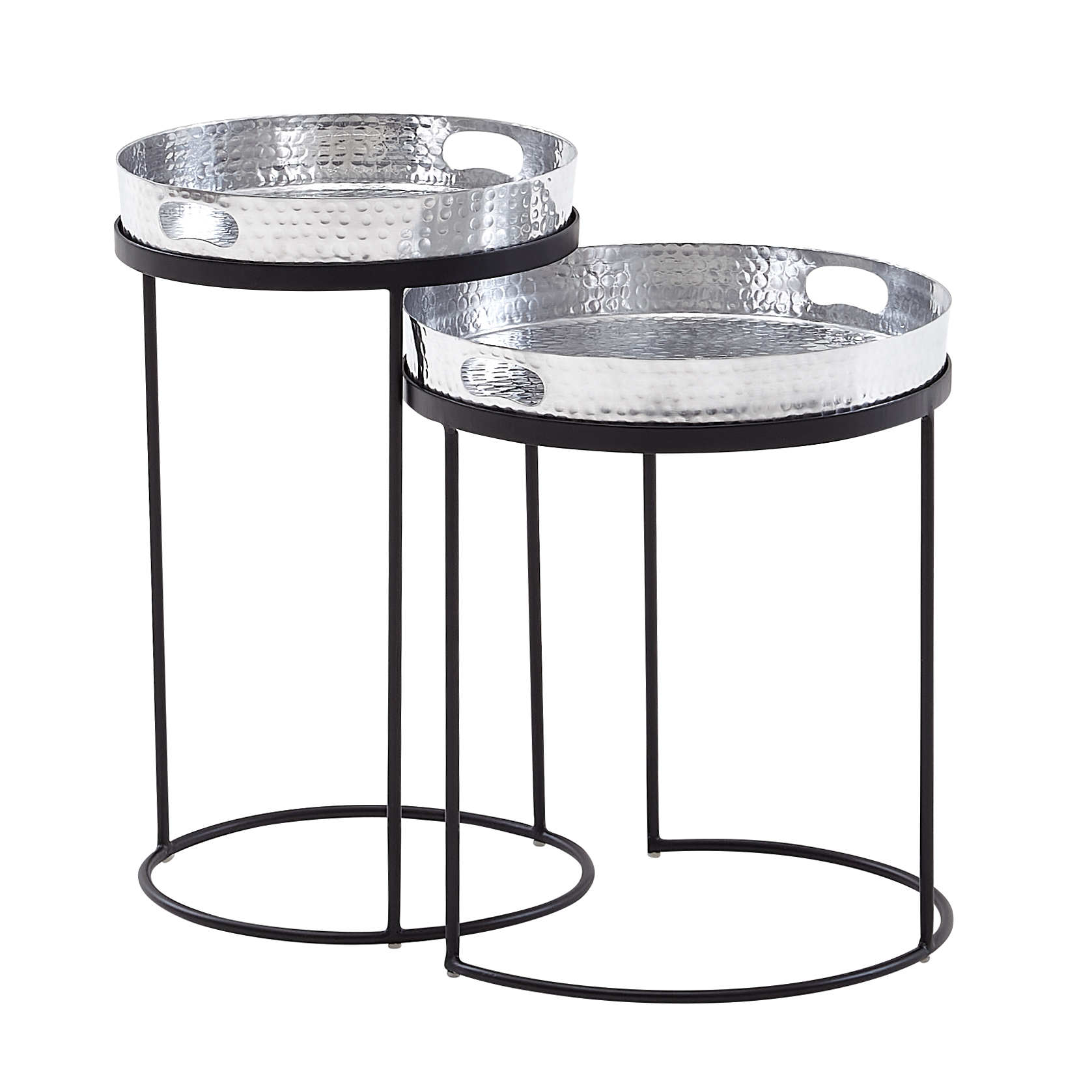 Conjunto de mesa de apoio residente de mesa de centro prateada com 2 bandejas de metal redonda