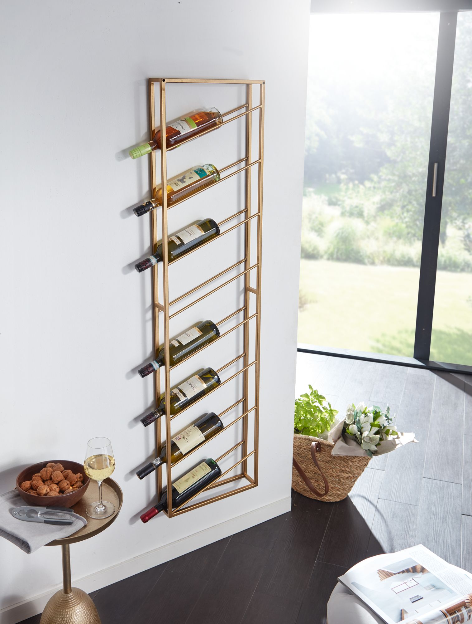 Wohnling rack de vinho parede ouro 36x150x8 cm garrafa rack metal prateleira vinho grande