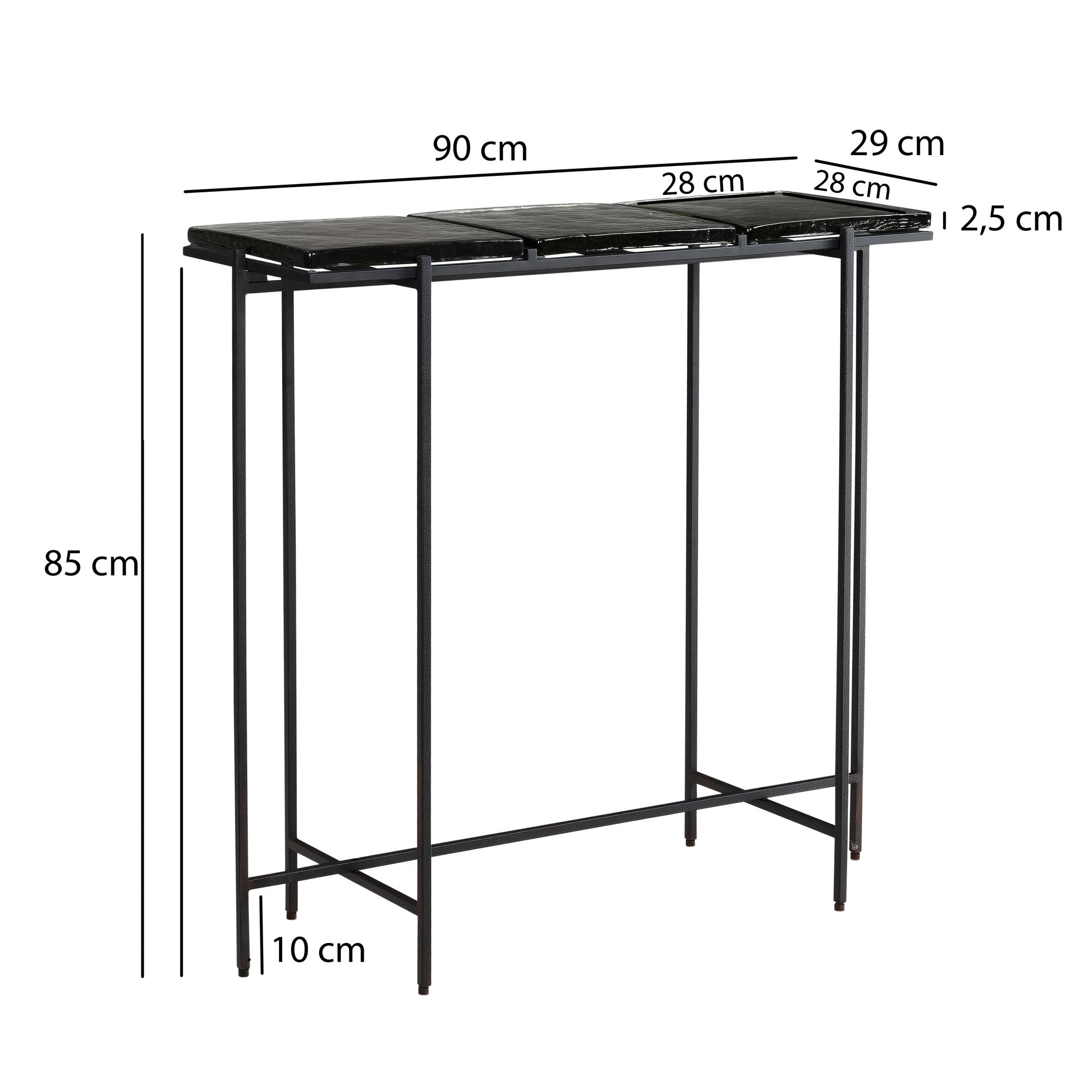 Mesa de console wohnling 90 cm aparador mesa de armazenamento mesa de corredor vidro metal moderno