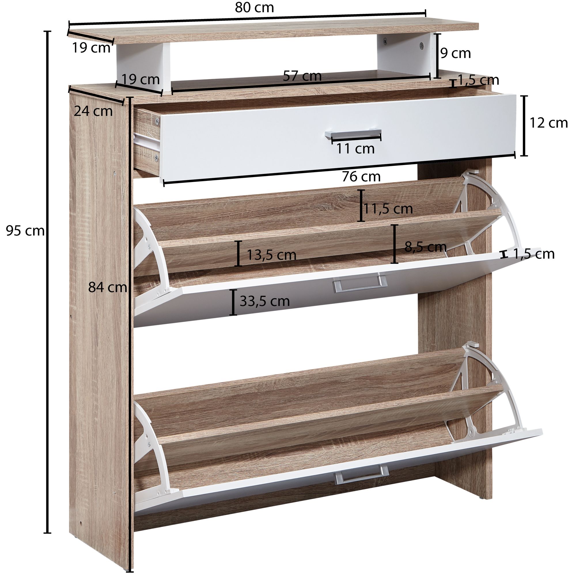 Wohnling sapato basculante madeira 80x95x24cm moderno sonoma carvalho sapato armário sapateira