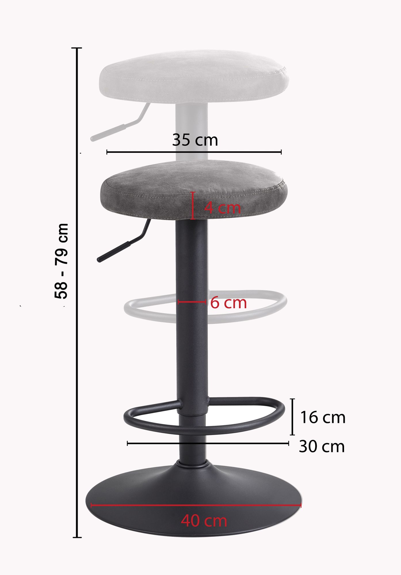 Banco alto wohnling, tecido cinza, aparência de camurça, banco de bistrô de metal, 100 kg