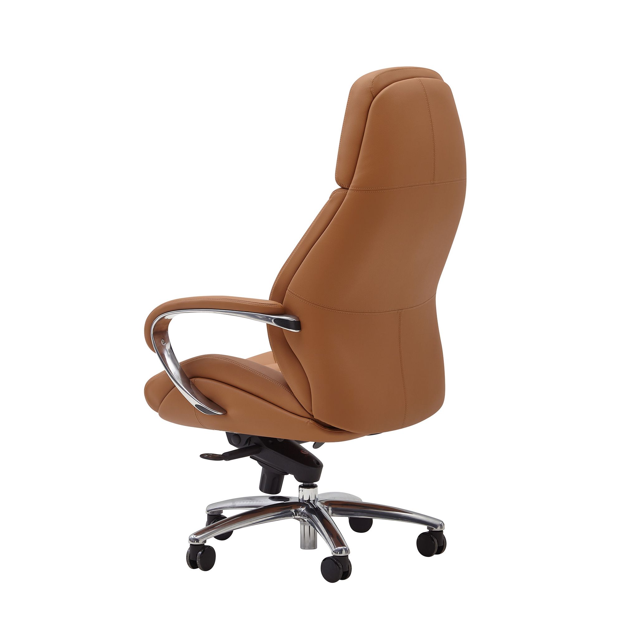 Cadeira de escritório de design com capa de couro real cadeira de mesa caramelo até 120 kg, cadeira executiva de design xxl ajustável em altura, cadeira giratória ergonômica com braços e encosto alto, função de balanço