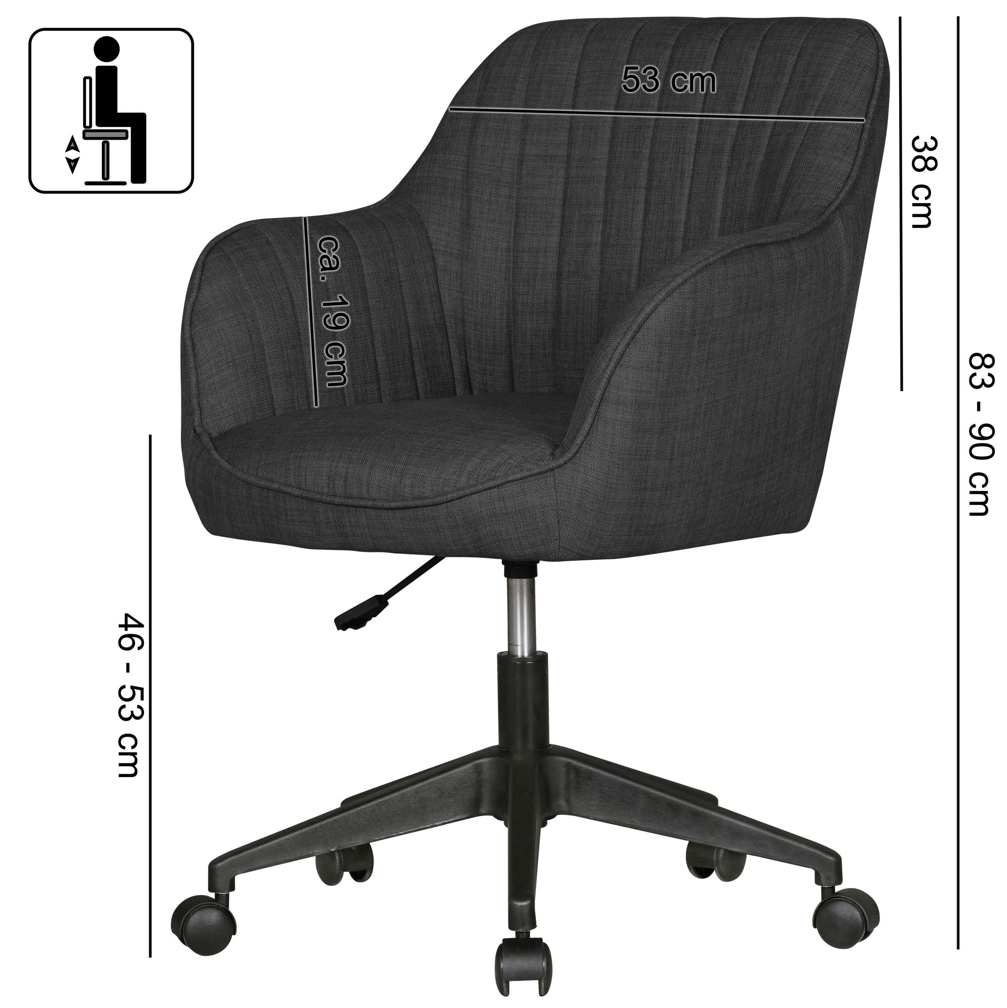 Cadeira de mesa amstyle miami tecido antracite cadeira giratória cadeira de escritório cadeira concha