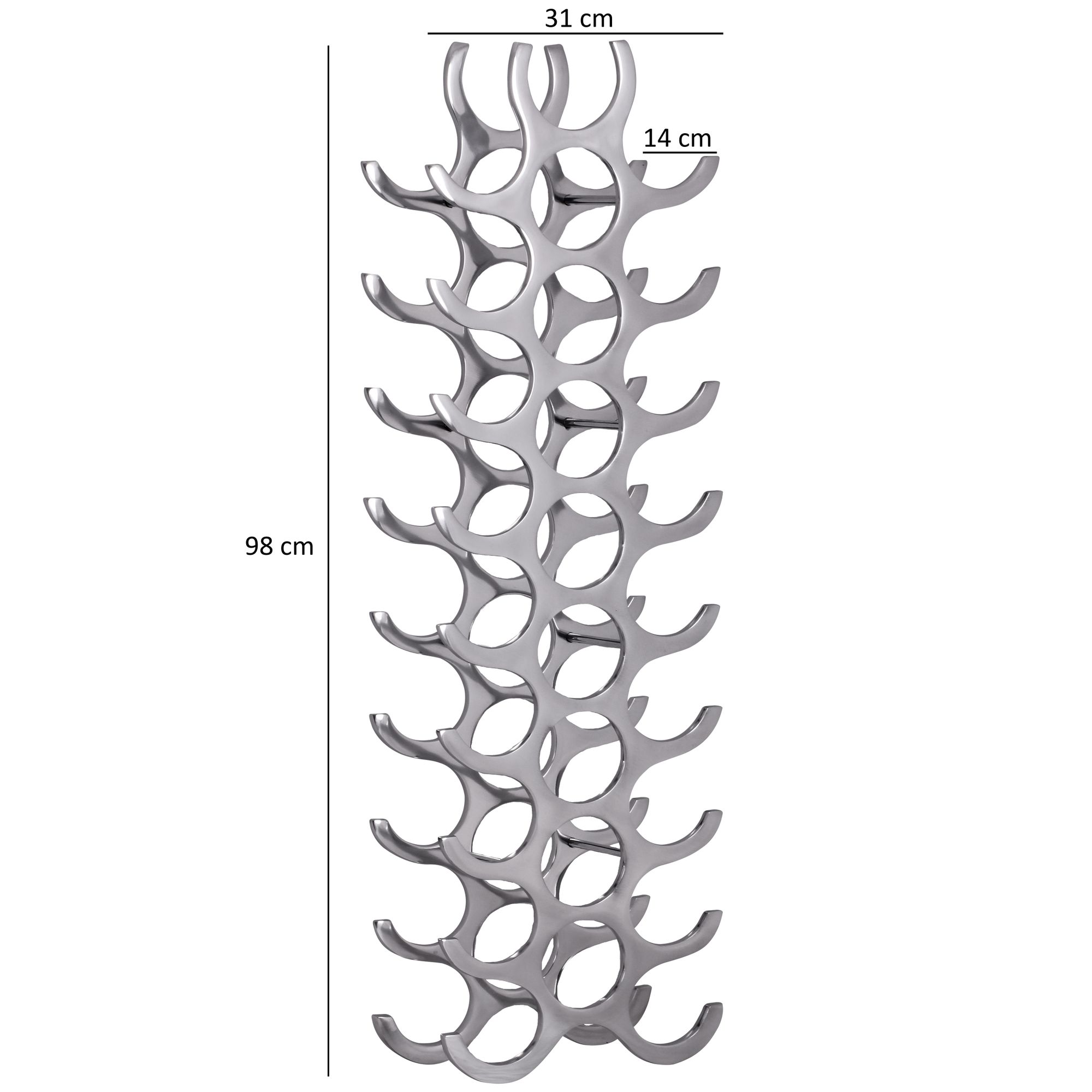 Prateleira para vinhos em alumínio com design wohnling chamas prateleira para garrafas de 93 cm 27 garrafas