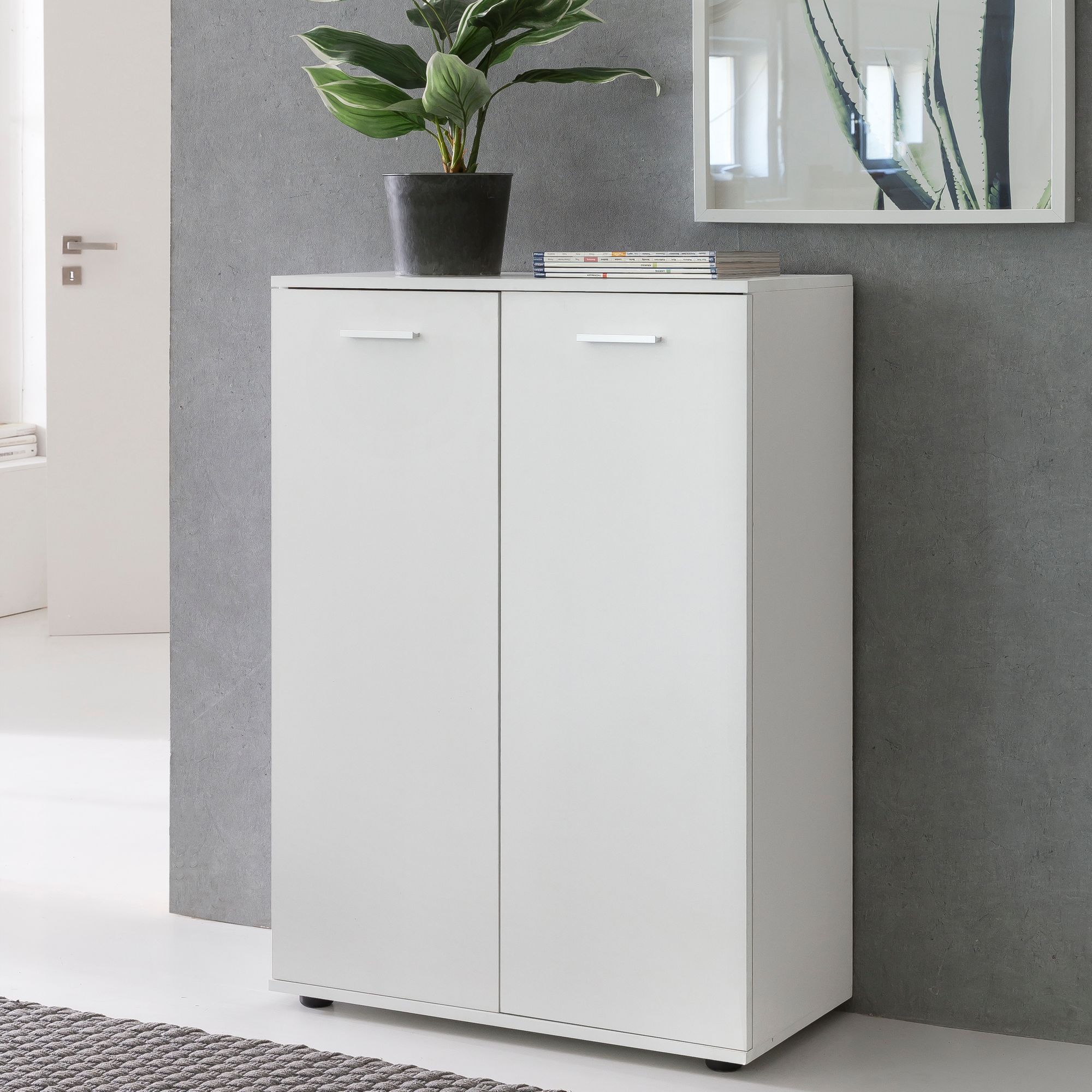 Wohnling cômoda aparador madeira branco fosco armário de corredor com portas modernas