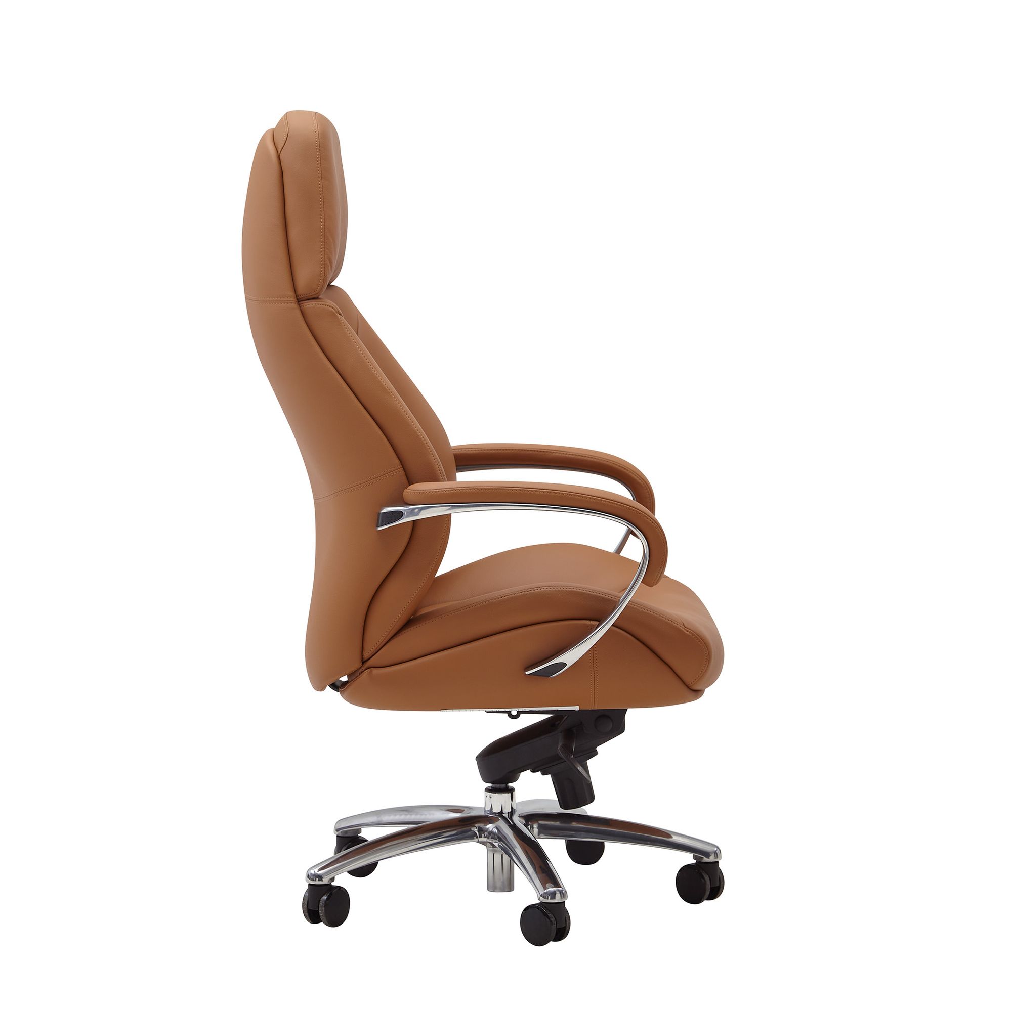 Cadeira de escritório de design com capa de couro real cadeira de mesa caramelo até 120 kg, cadeira executiva de design xxl ajustável em altura, cadeira giratória ergonômica com braços e encosto alto, função de balanço