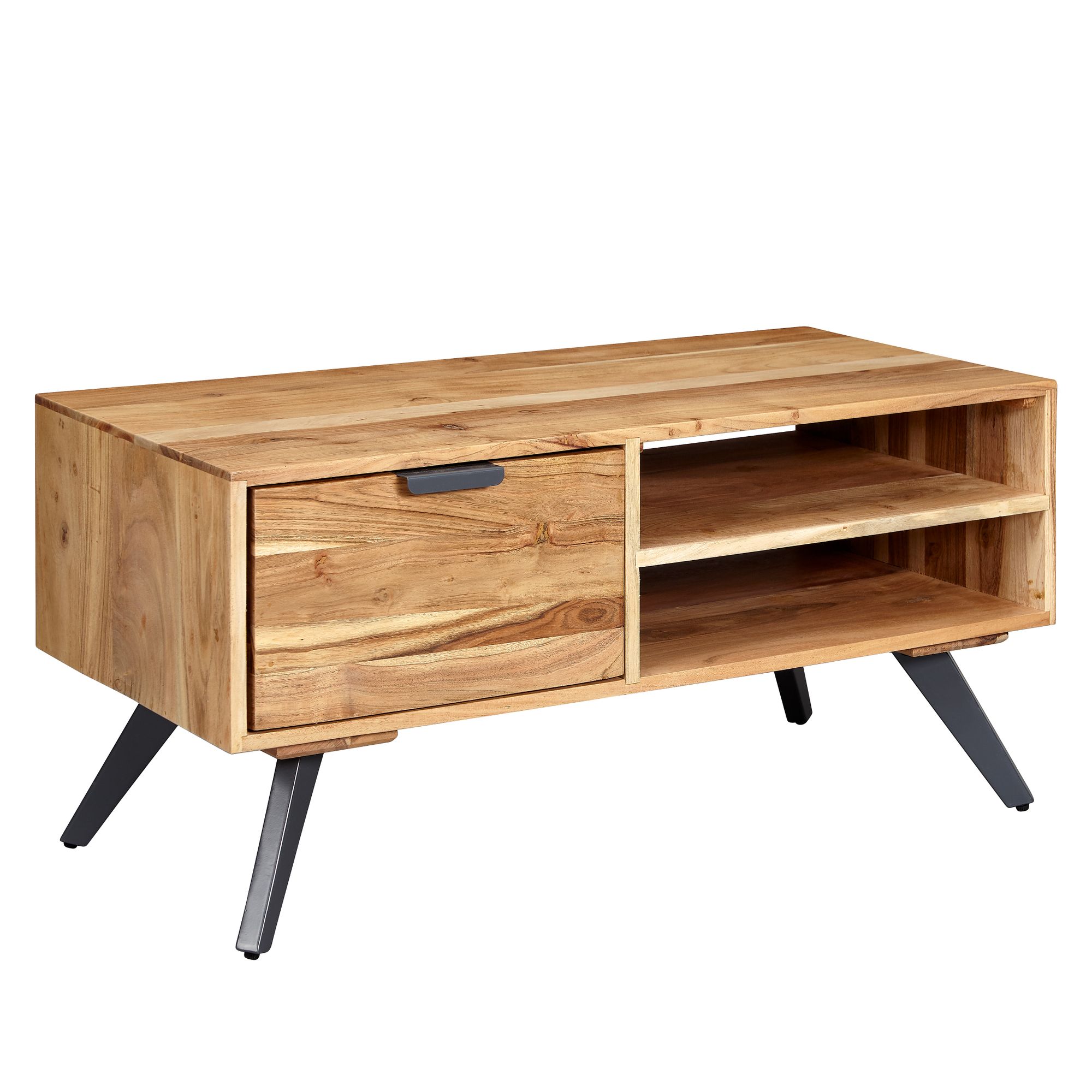 Wohnling mesa de centro 95x45 cm acácia mesa de sala de estar mesa de madeira sofá sólido