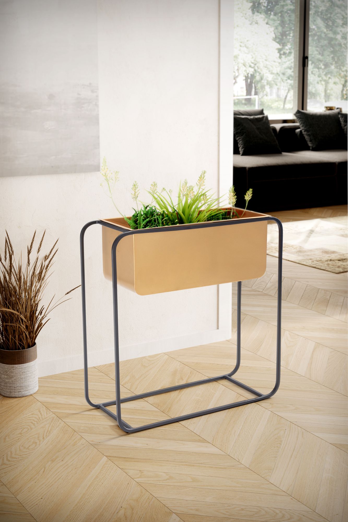 Wohnling plantador 60x60x24 cm vaso de metal vaso de flores retangular dourado