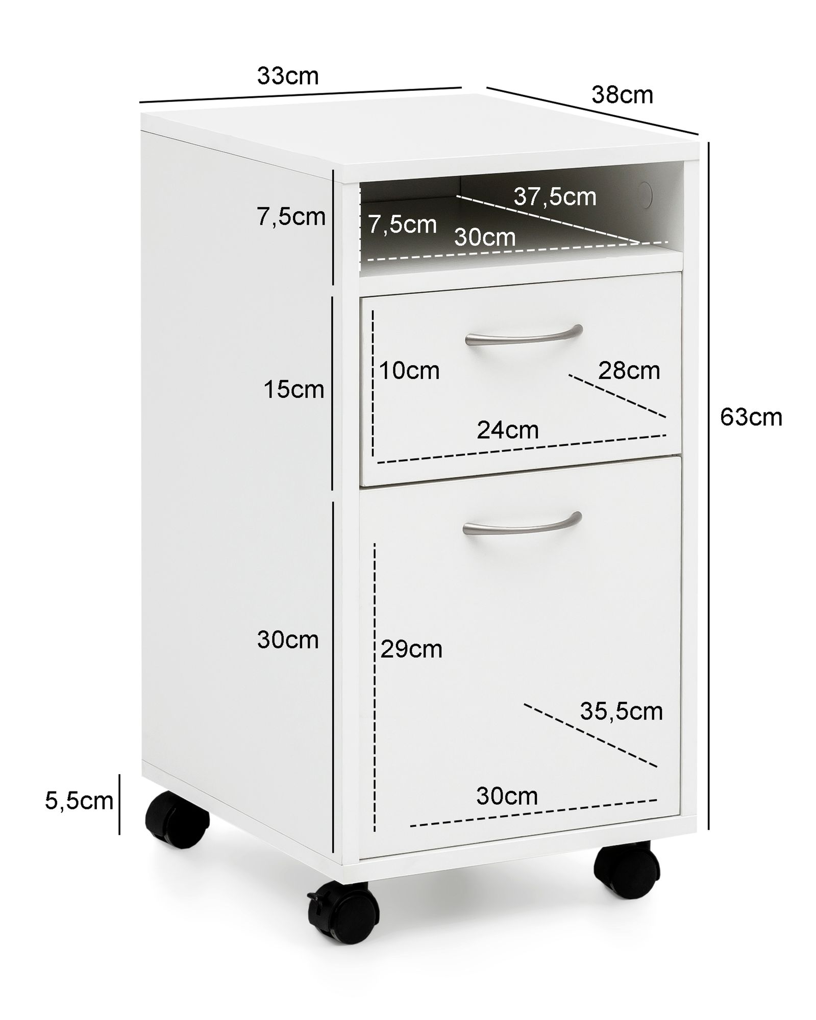 Wohnling roll container wl5.901 branco 33x63x38cm recipiente de mesa madeira moderno