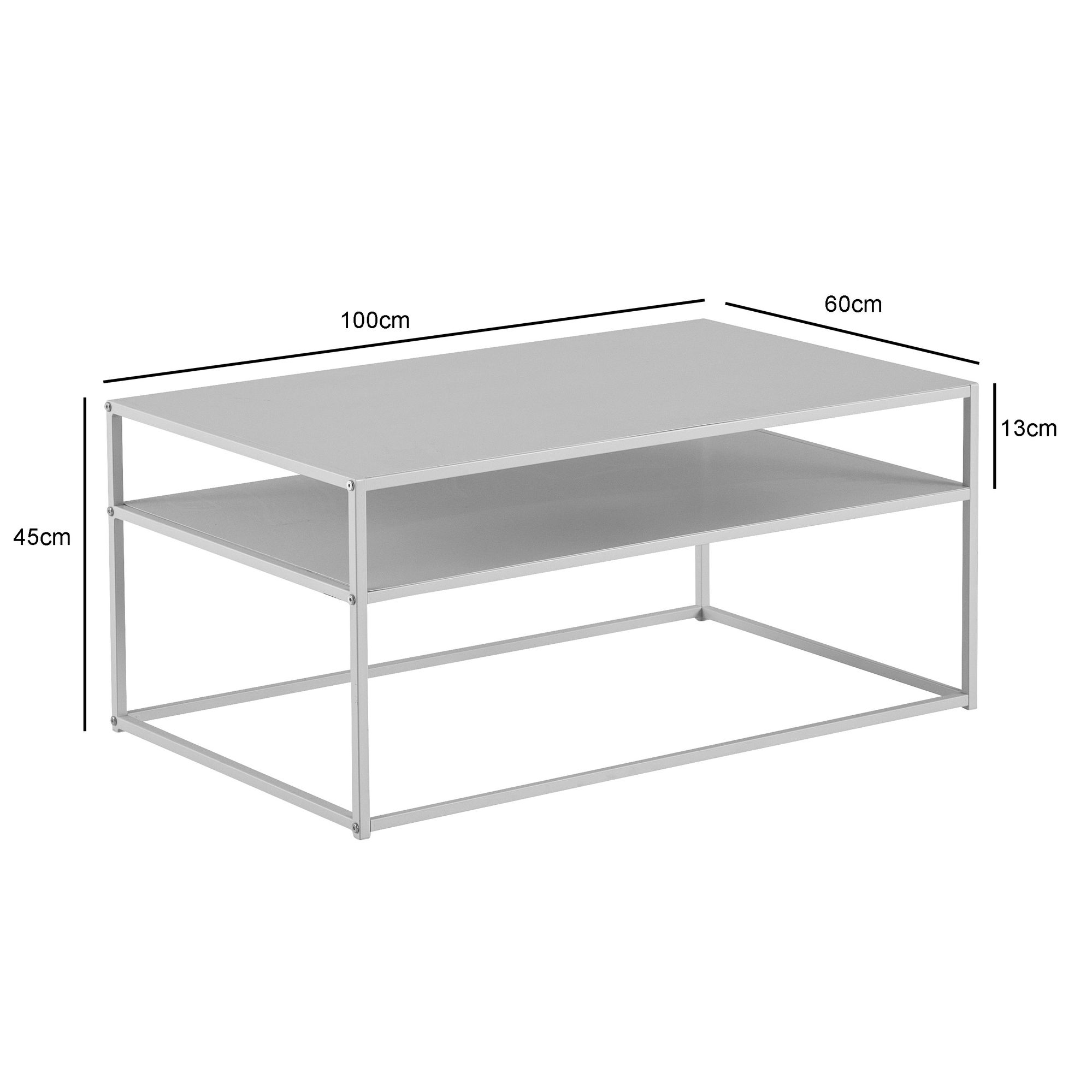 Wohnling mesa de centro 100 cm de metal branco mesa de sala de estar sofá mesa espaço de armazenamento