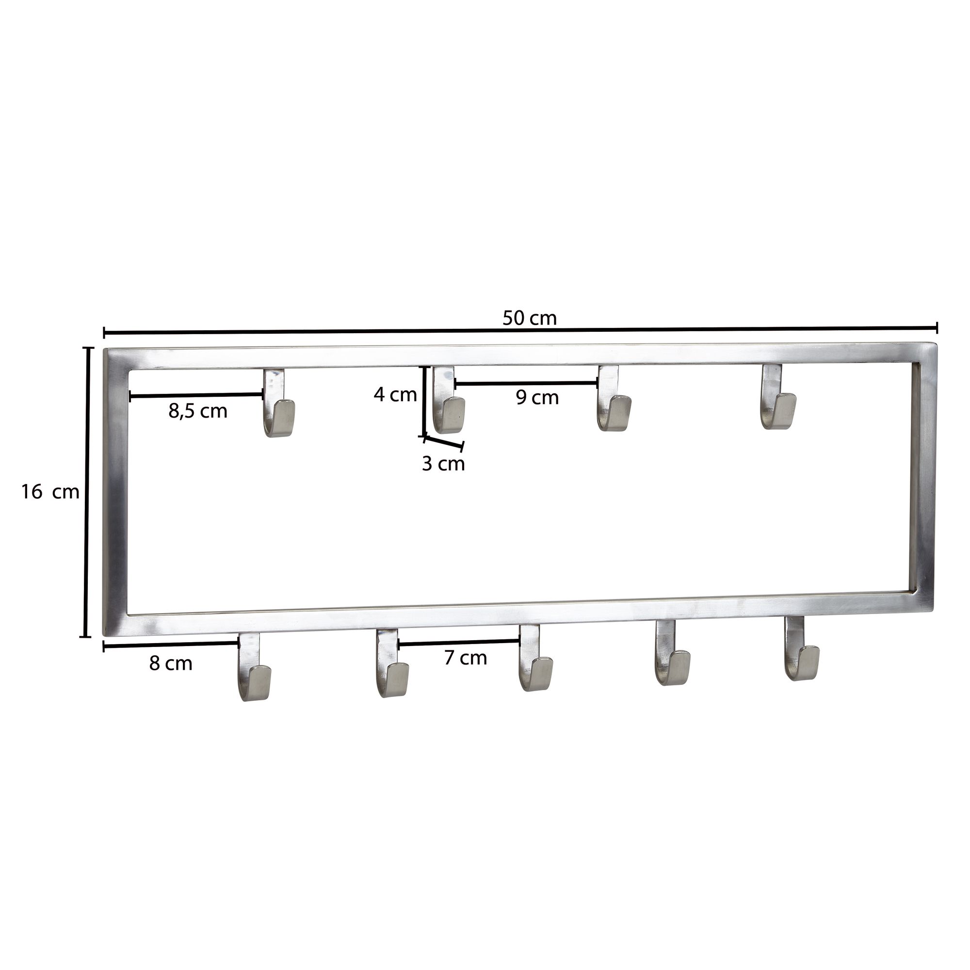 Wohnling cabide de parede metal 50 cm prata painel de barra de gancho para corredor