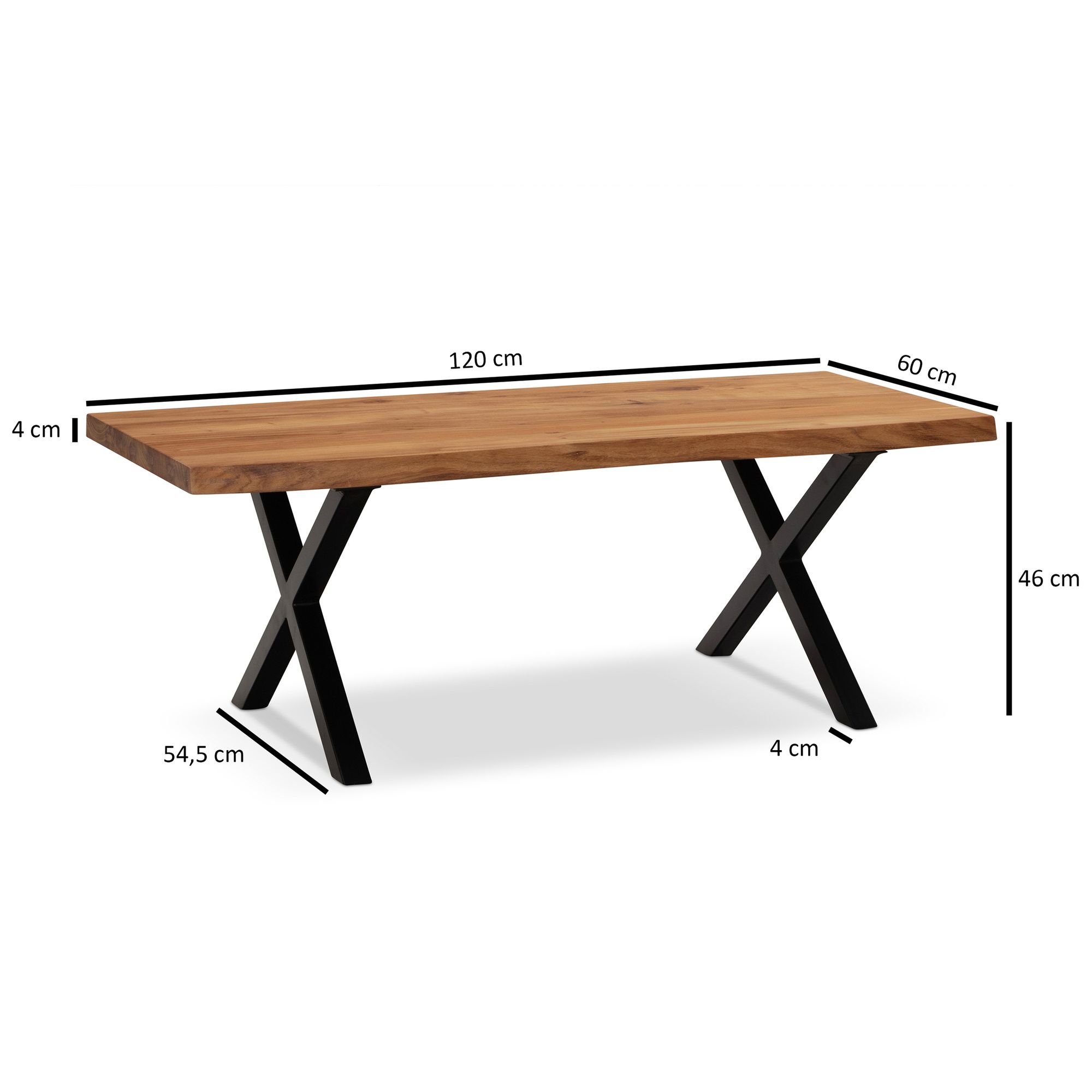 Wohnling mesa de centro 120 cm acácia madeira maciça sala de estar sofá mesa borda de árvore