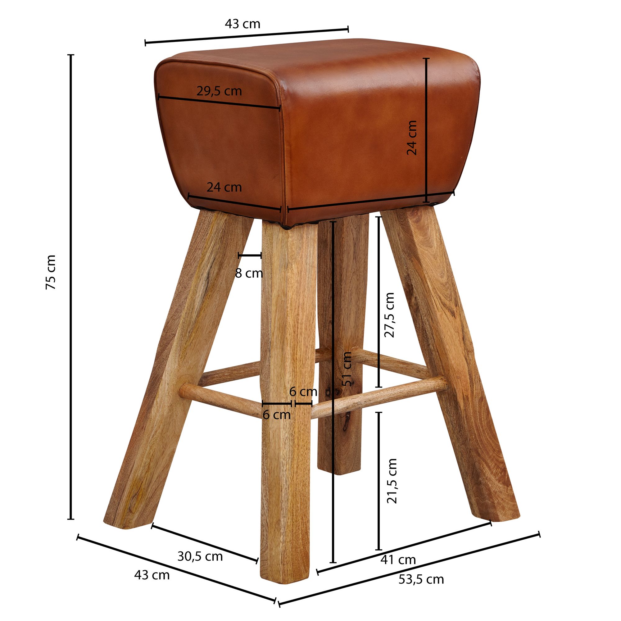 Wohnling turnbock banco de bar 75 cm madeira maciça cadeira de bar banco de couro