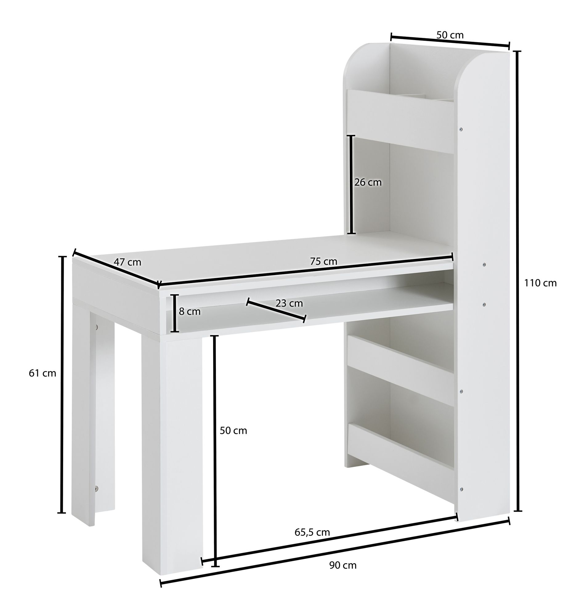 Mesa infantil wohnling branca 90x50x110cm mesa de estudante com prateleira