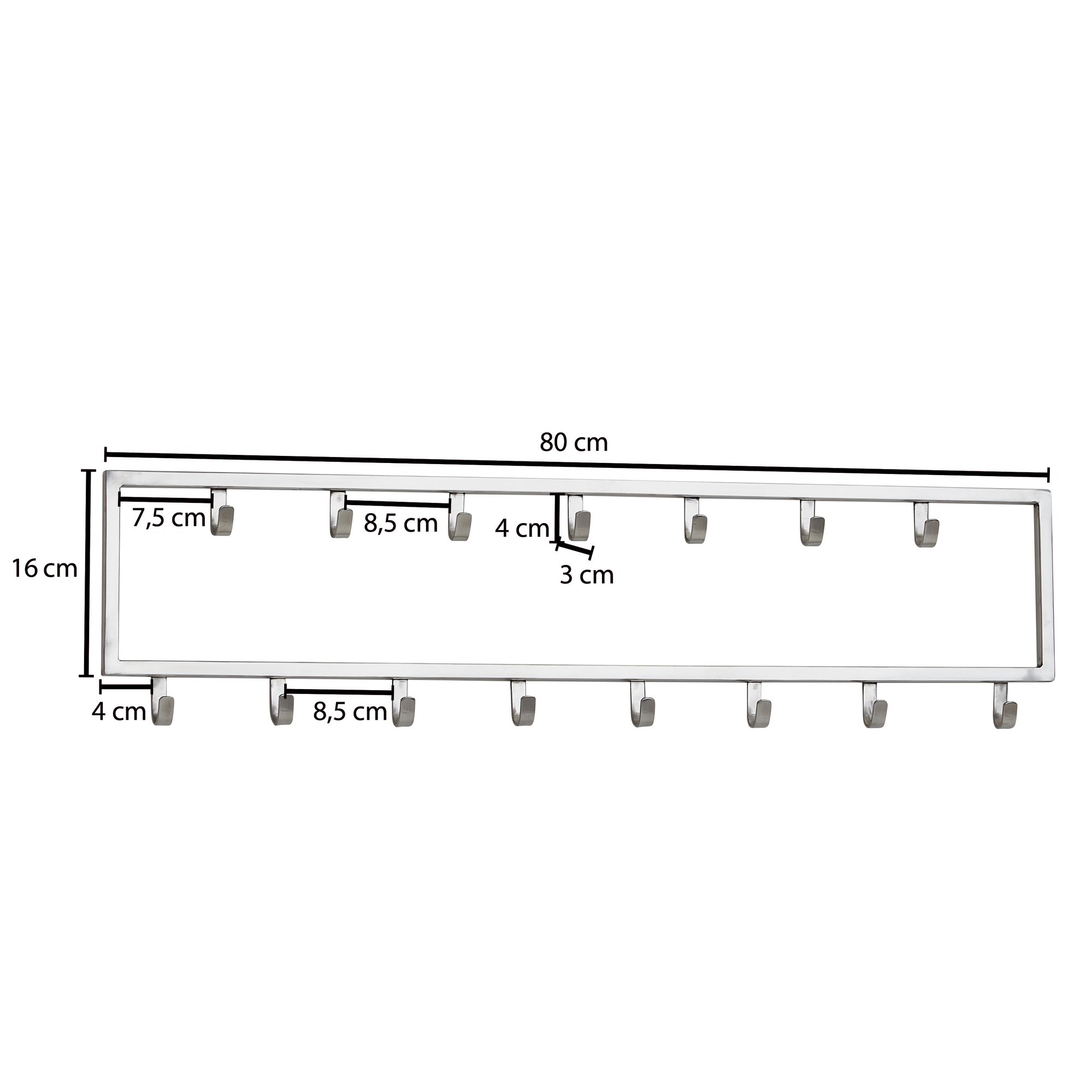 Wohnling cabide de parede metal 80 cm prata painel de barra de gancho para corredor