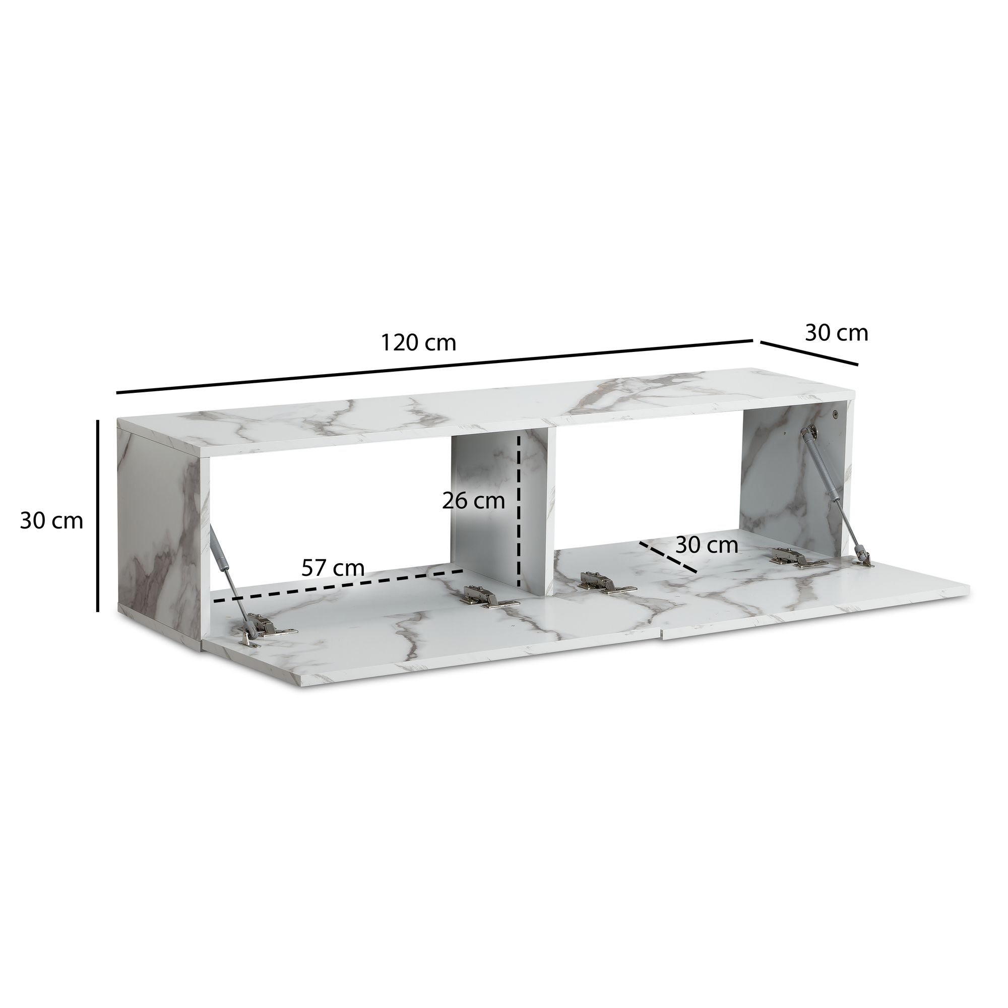 Armário de tv wohnling suspenso 120 cm baixo mármore aparência cômoda de tv branca moderna