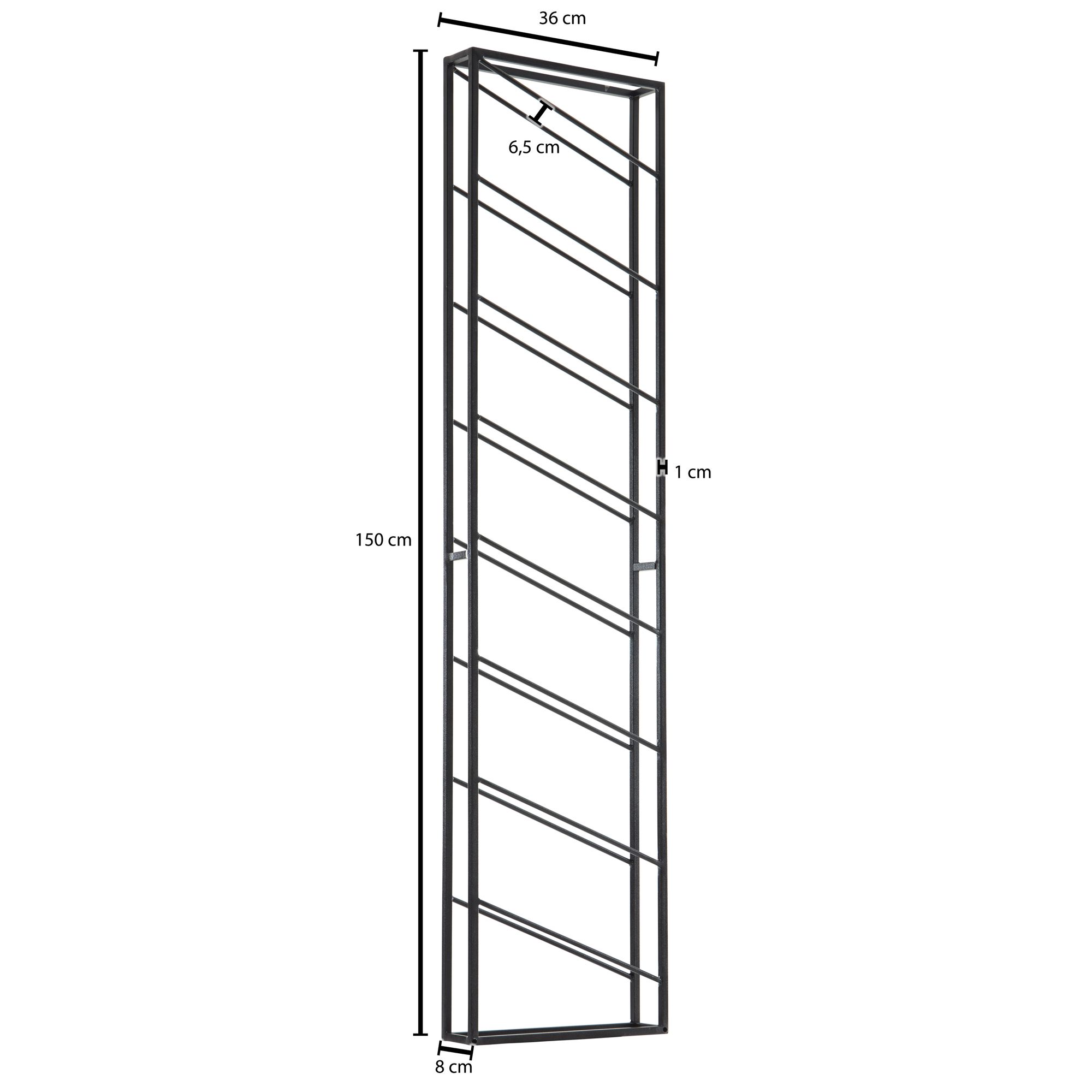 Wohnling estante para vinhos parede preta 36x150x8 cm estante para garrafas prateleira de metal grande