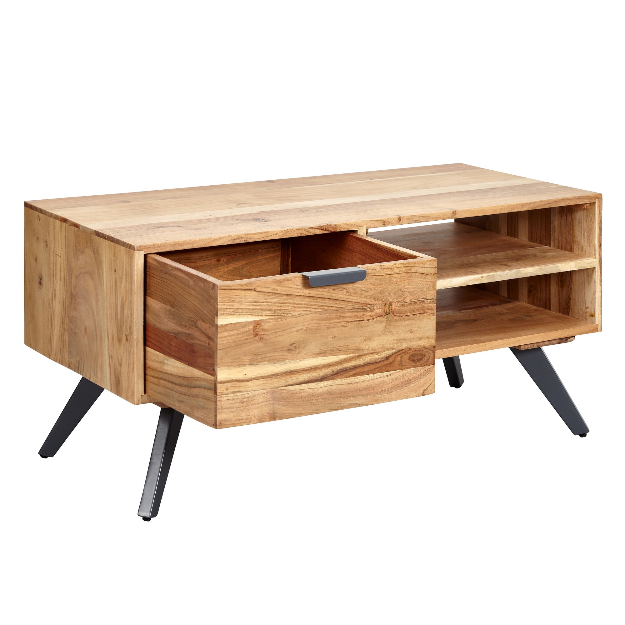 Wohnling mesa de centro 95x45 cm acácia mesa de sala de estar mesa de madeira sofá sólido