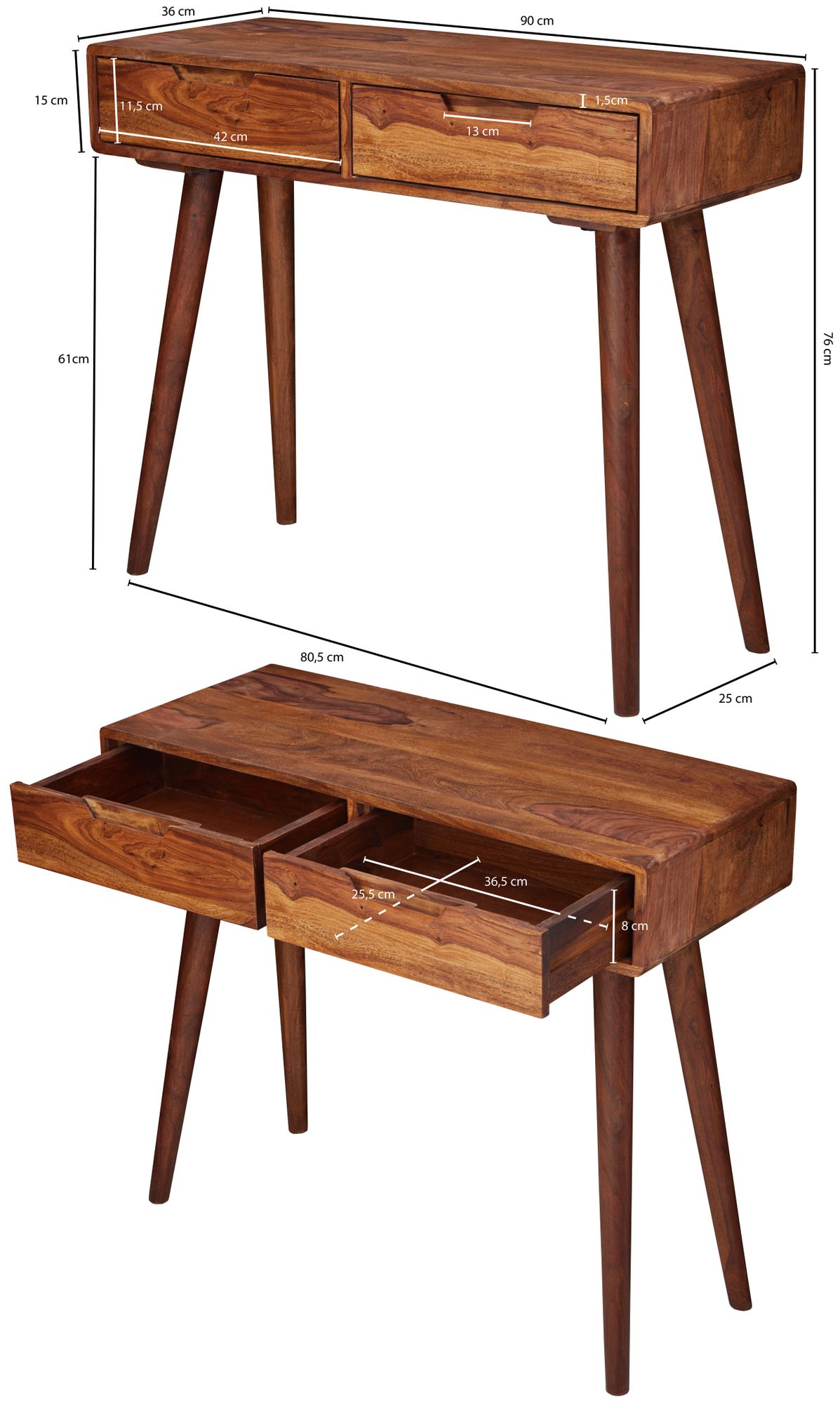 Mesa console wohnling 90 cm aparador penteadeira madeira maciça