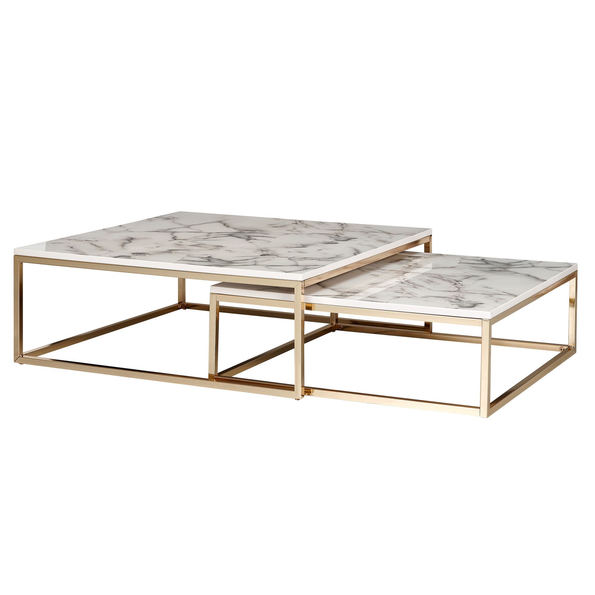 Conjunto de mesa de centro residente de 2 mesas de mármore branco moderno armação de metal