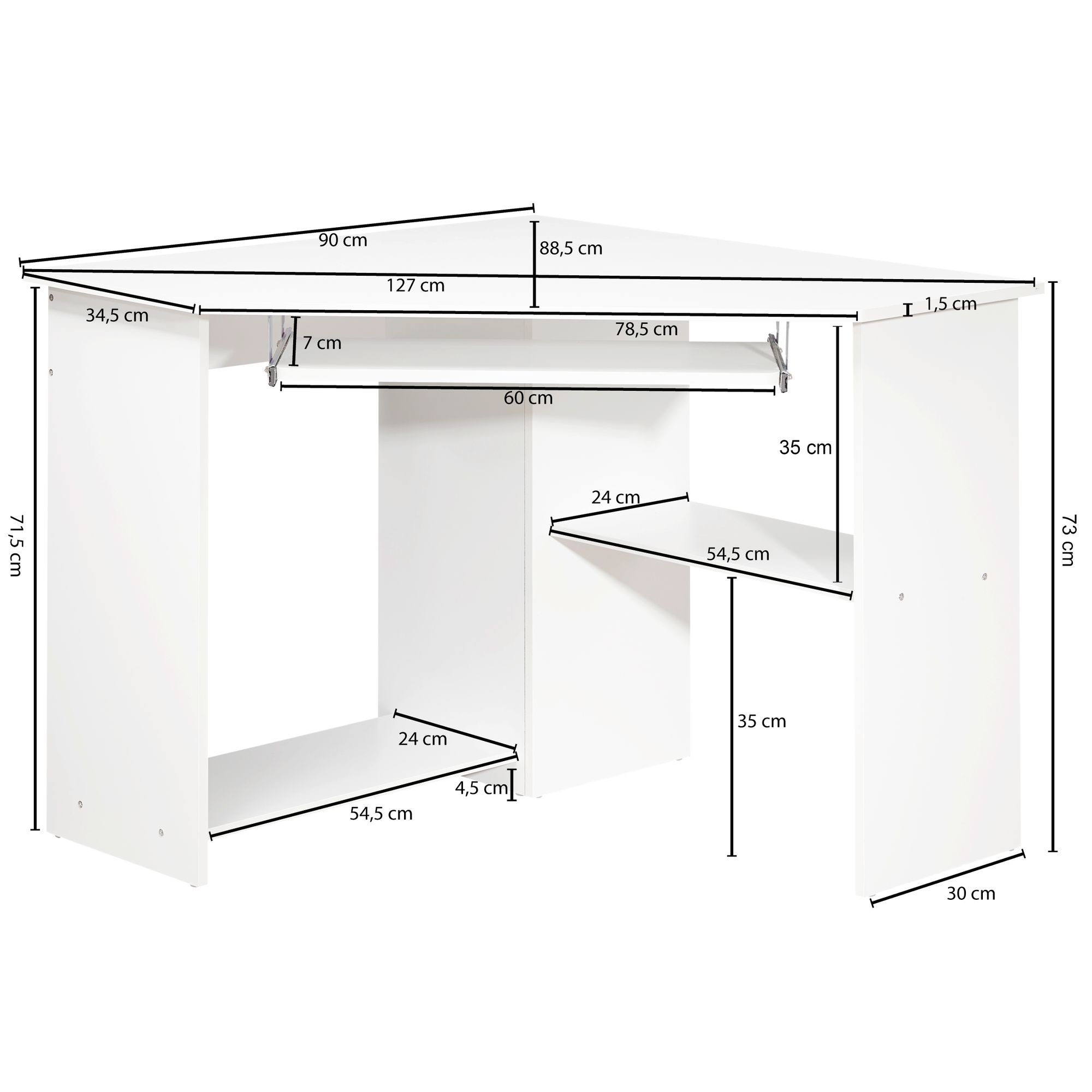 Mesa de canto wohnling para computador roma branca com armazenamento mesa para pc