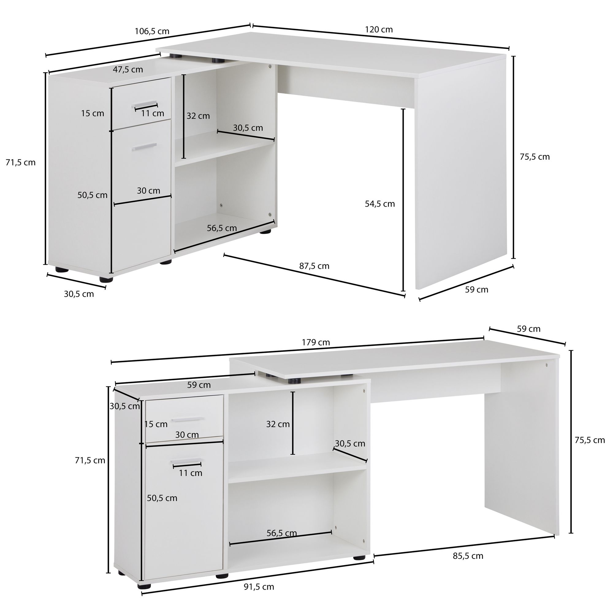 Wohnling mesa prateleira mesa de canto mesa de escritório branca 120 cm escritório em casa