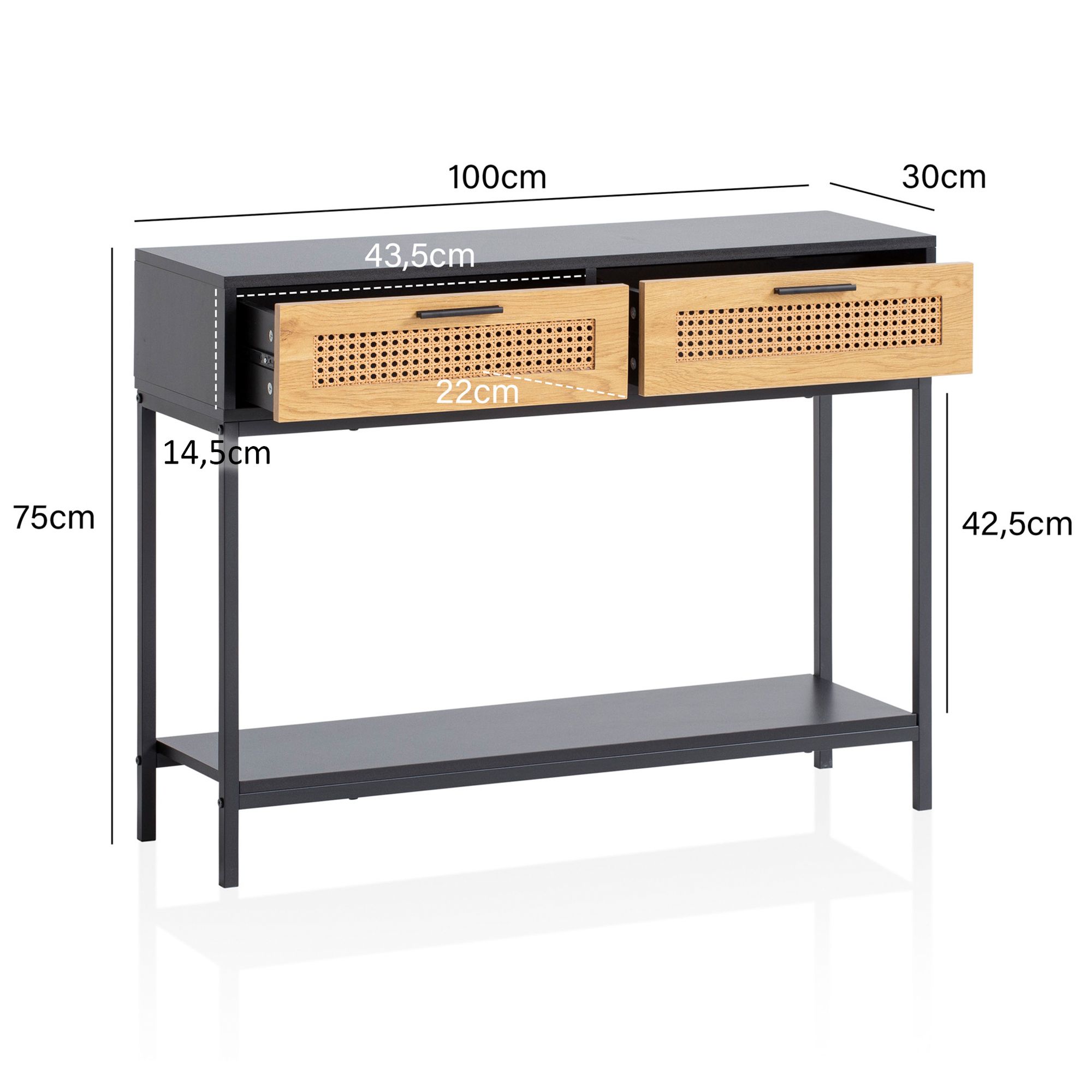 Mesa console wohnling aparador de 100 cm, mesa de entrada, vime vienense