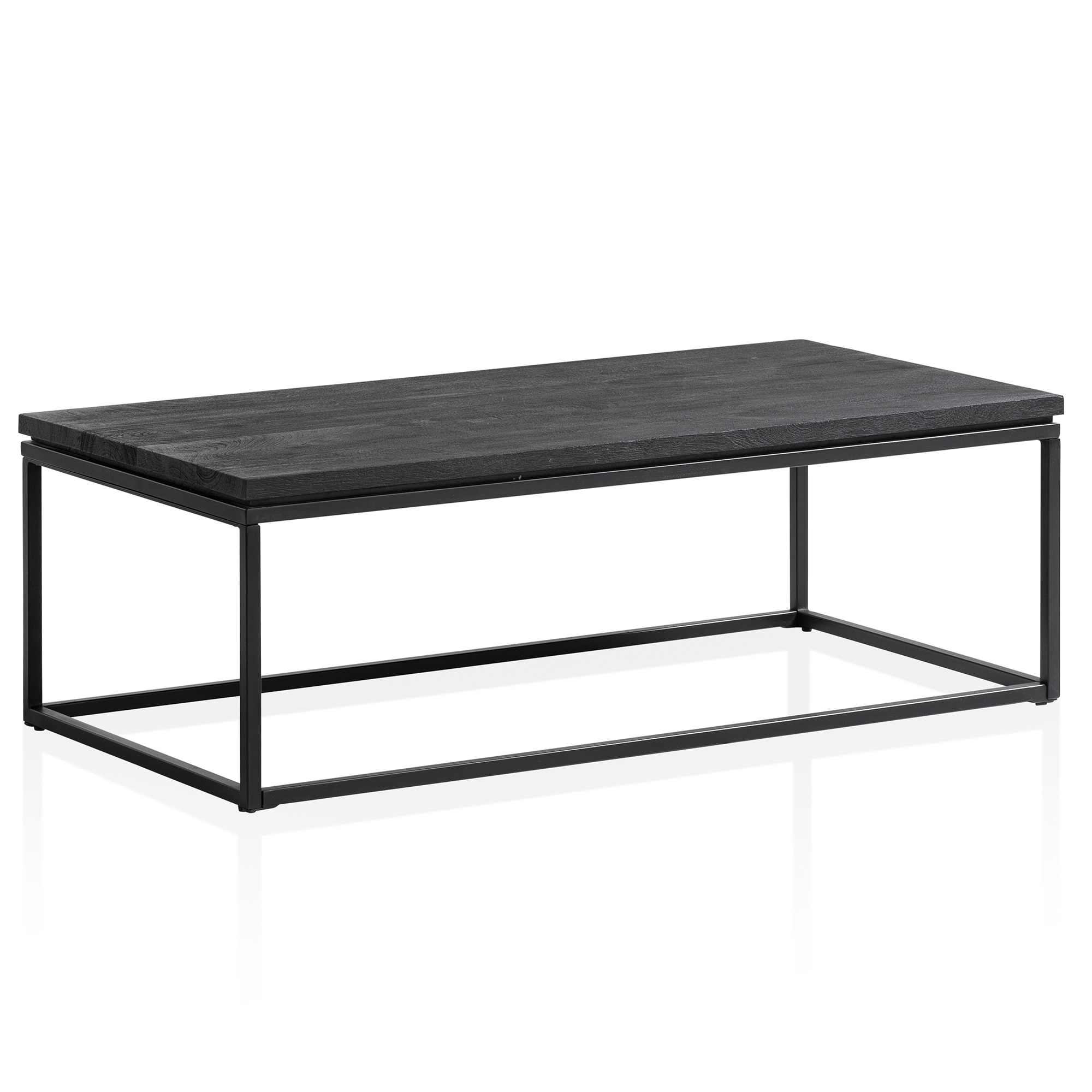 Mesa de centro wohnling 120x60x40 cm madeira maciça preta sofá mesa de sala de estar