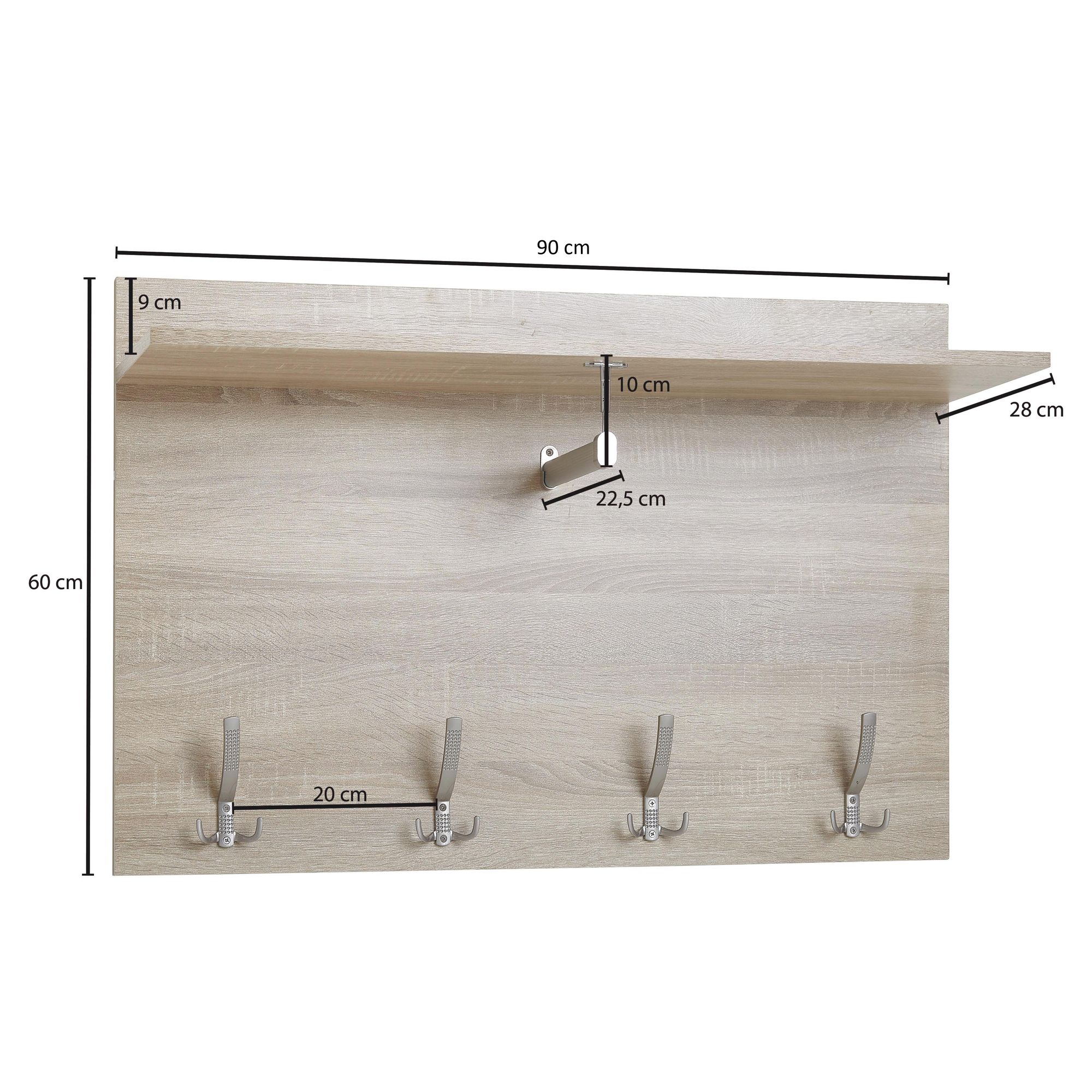 Cabide de parede wohnling madeira 90x60x29,5 cm cabide corredor prateleira cabide corredor