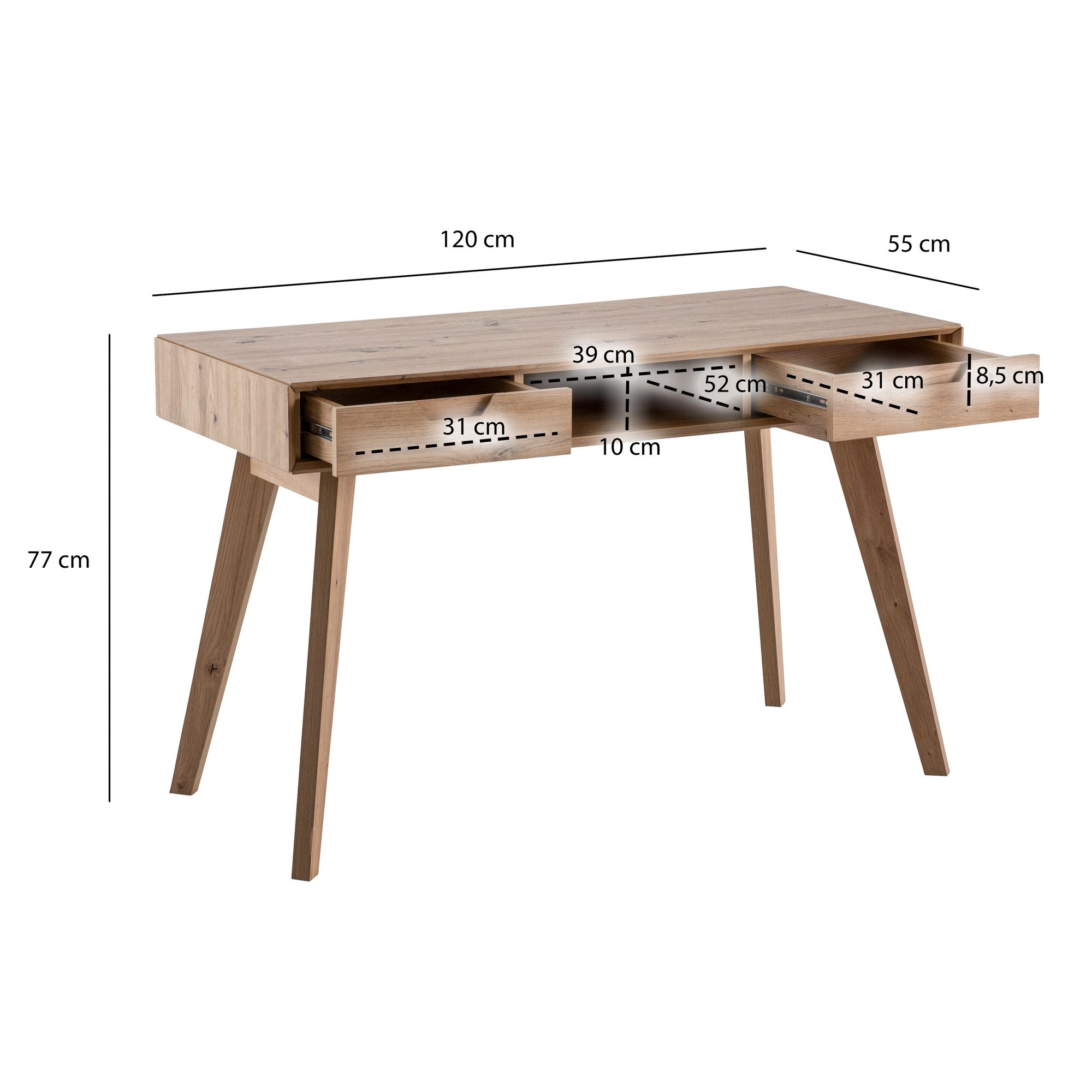 Mesa wohnling carvalho 120 cm mesa de escritório mesa de computador com gavetas