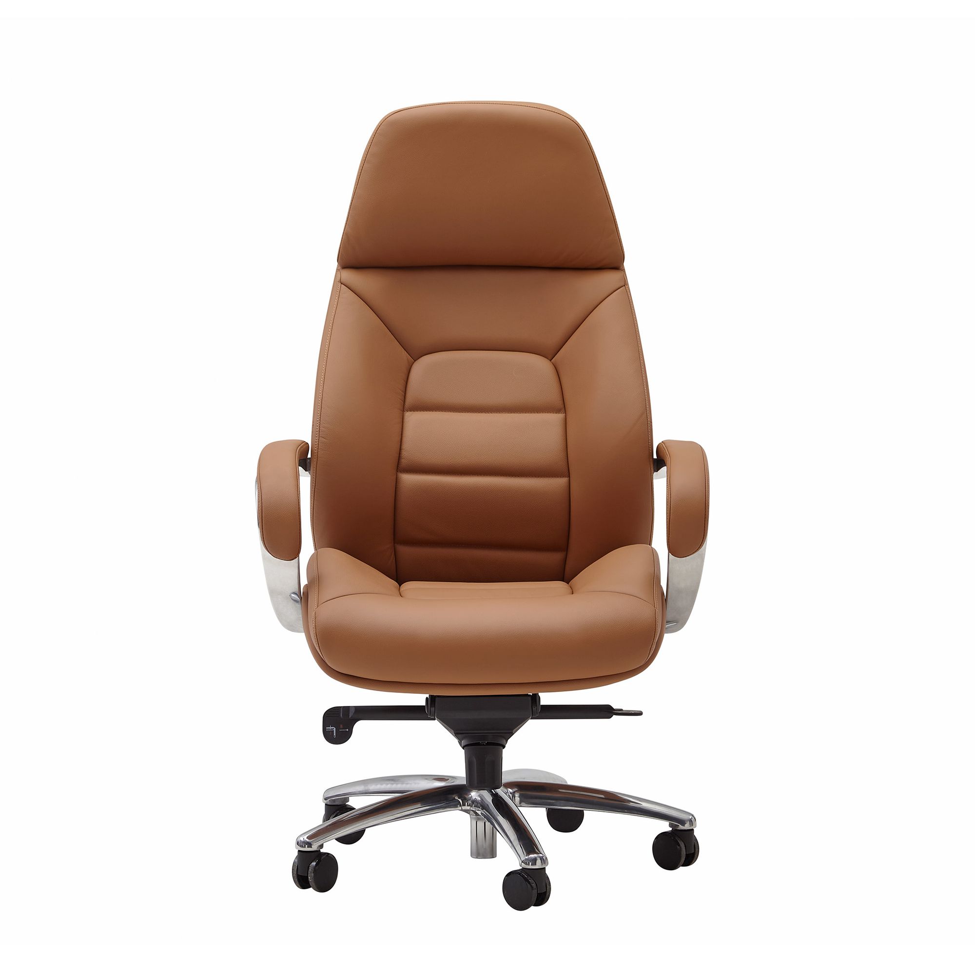 Cadeira de escritório de design com capa de couro real cadeira de mesa caramelo até 120 kg, cadeira executiva de design xxl ajustável em altura, cadeira giratória ergonômica com braços e encosto alto, função de balanço